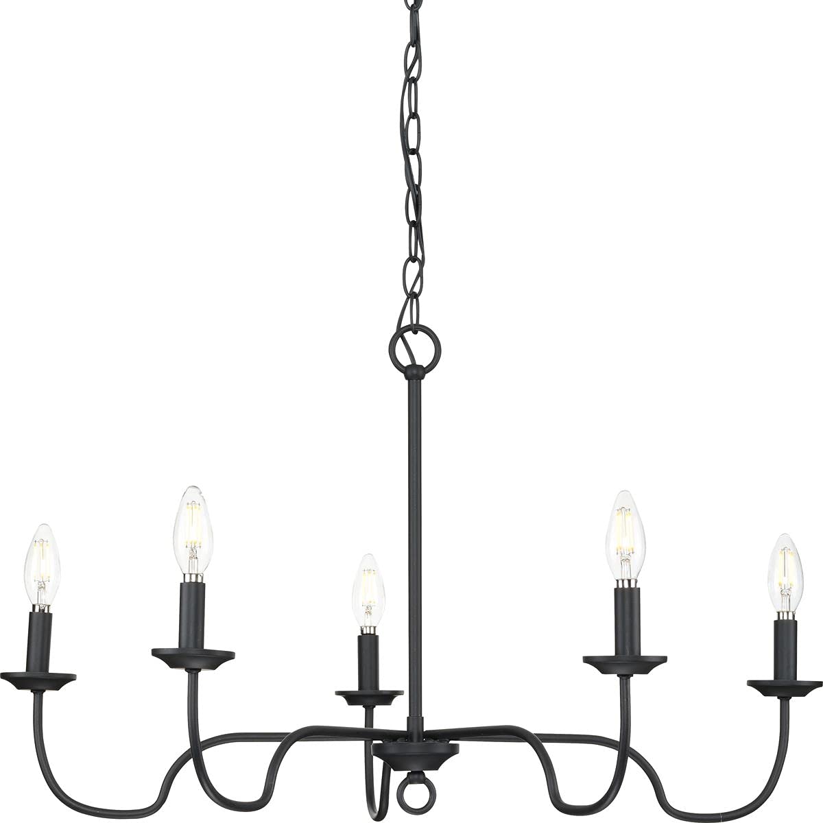 Progress Lighting Canebrake Collection 5-Light Farmhouse Chandelier - Matte Black Finish - Rustic Ceiling Light Fixture for Dining Room, Kitchen, or Entryway