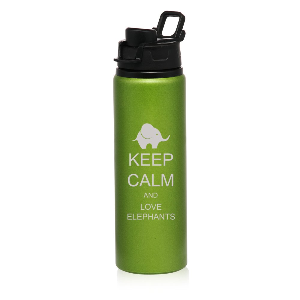 25 oz Aluminum Sports Water Bottle - Insulated, Leak Proof, Durable for Travel, Gym & Outdoor Activities - Perfect for Hiking, Running, Camping & Workouts - Keep Calm and Love Elephants Design