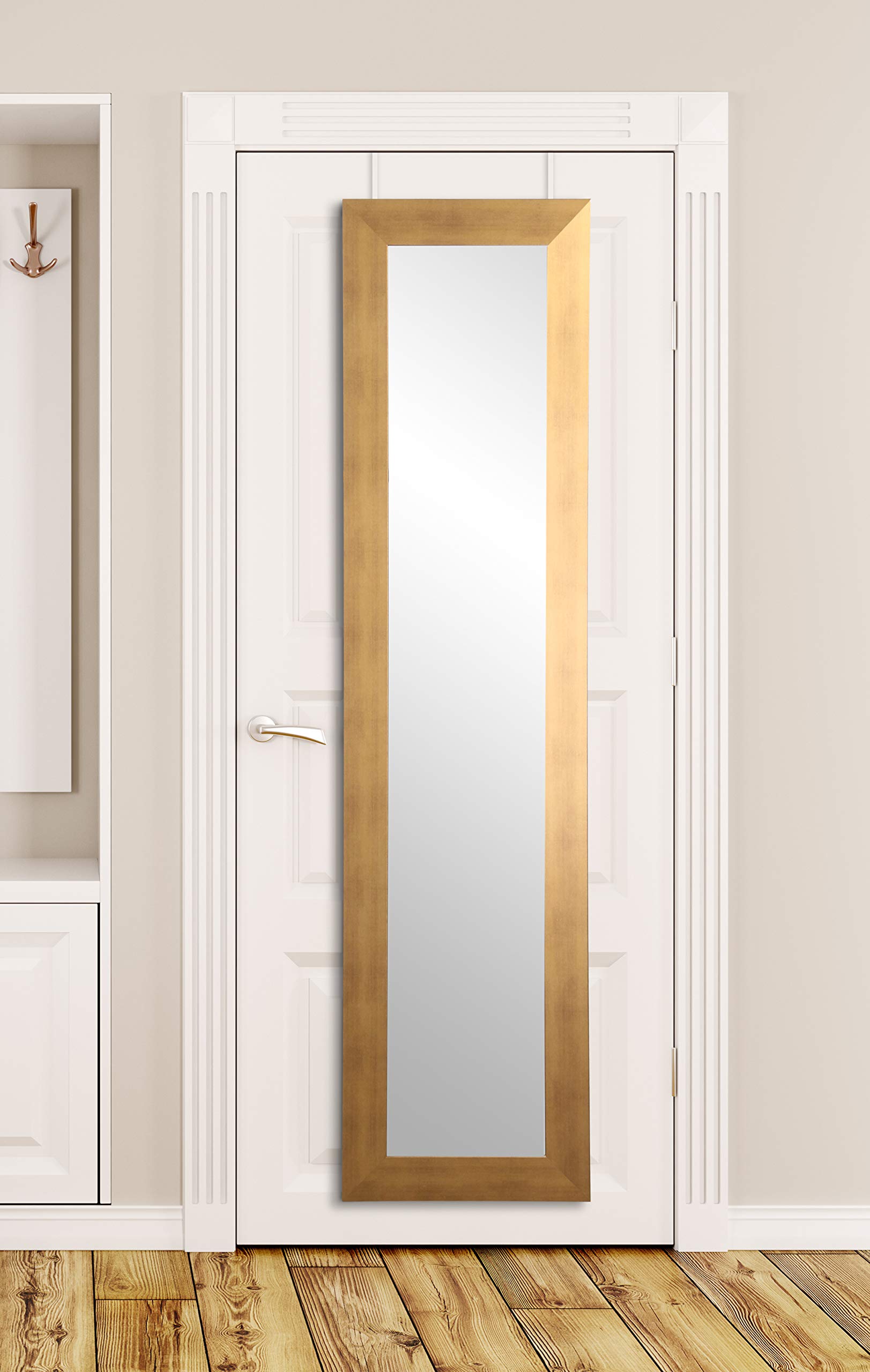 BrandtWorks AZBM68 Thin Full-Length Over The Door Mirror - Brushed Gold Finish for Bedroom, Bathroom & Closet Organization