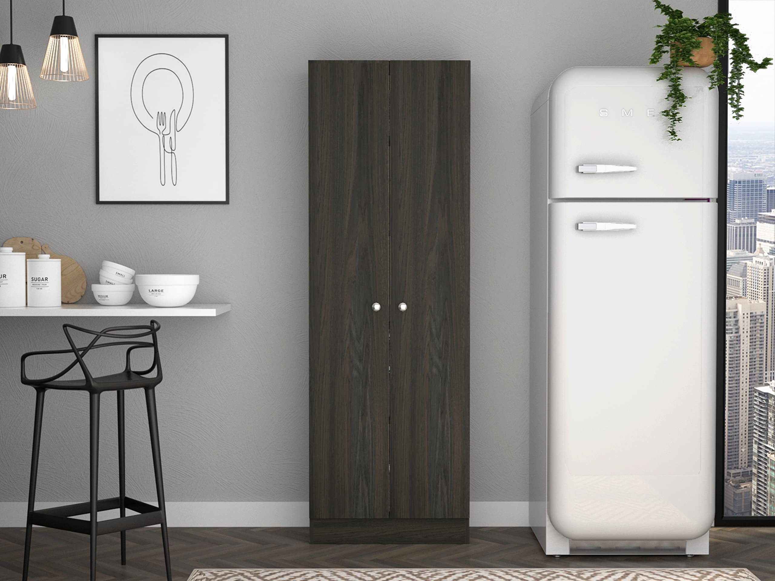 Dakari 2-Door Cabinet with 5 Shelves - Espresso/Black Finish for Kitchen Storage & Organization | Perfect for Pantry, Laundry Room & Home Office