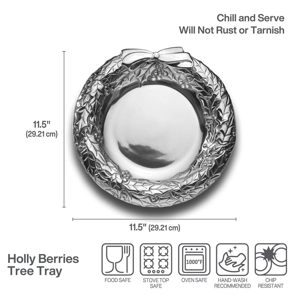 Holly Berries Wreath Serving Tray - Christmas Holiday Decorative Serving Platter for Parties, Dining & Home Decor - Perfect for Festive Gatherings, Cookie Display & Seasonal Tablescapes