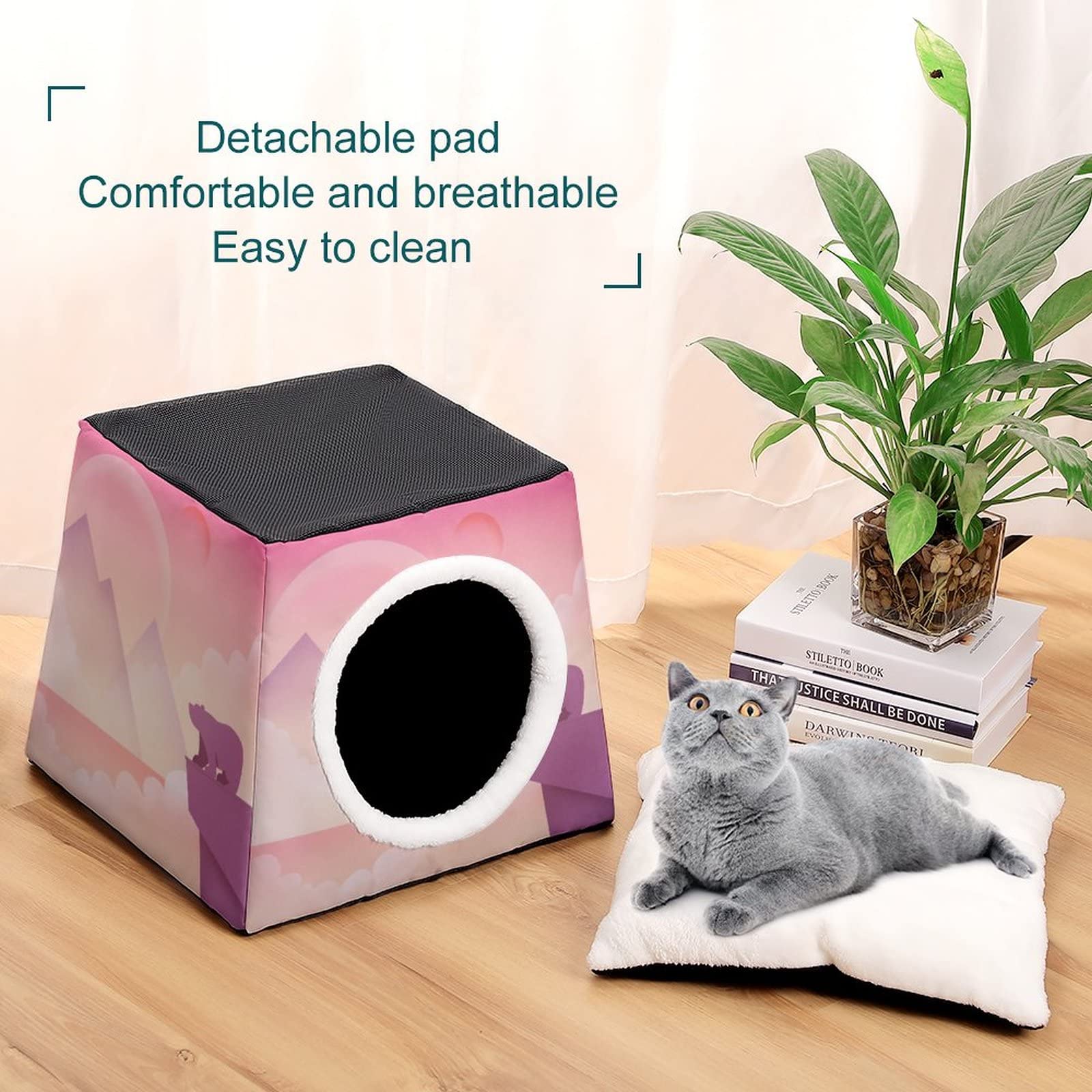 Cozy Printed Cat Bed & Sofa - Indoor Cat House with Soft Pillow for Kittens & Small Dogs | Polar Bear Sunset Design | Perfect for Living Room, Bedroom & Pet Nook