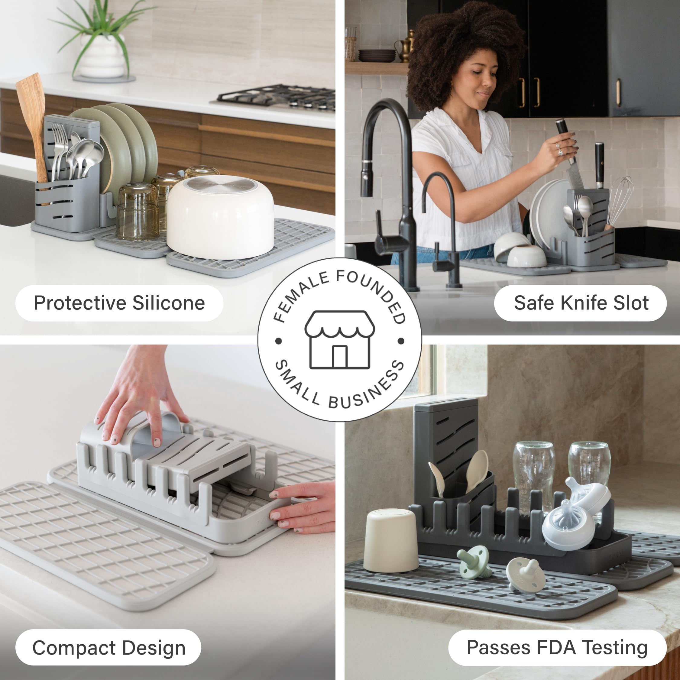 Dorai Home Collapsible Dish Drying Rack with Stone Dish Pad - Foldable Space-Saving Kitchen Counter Organizer (19.9