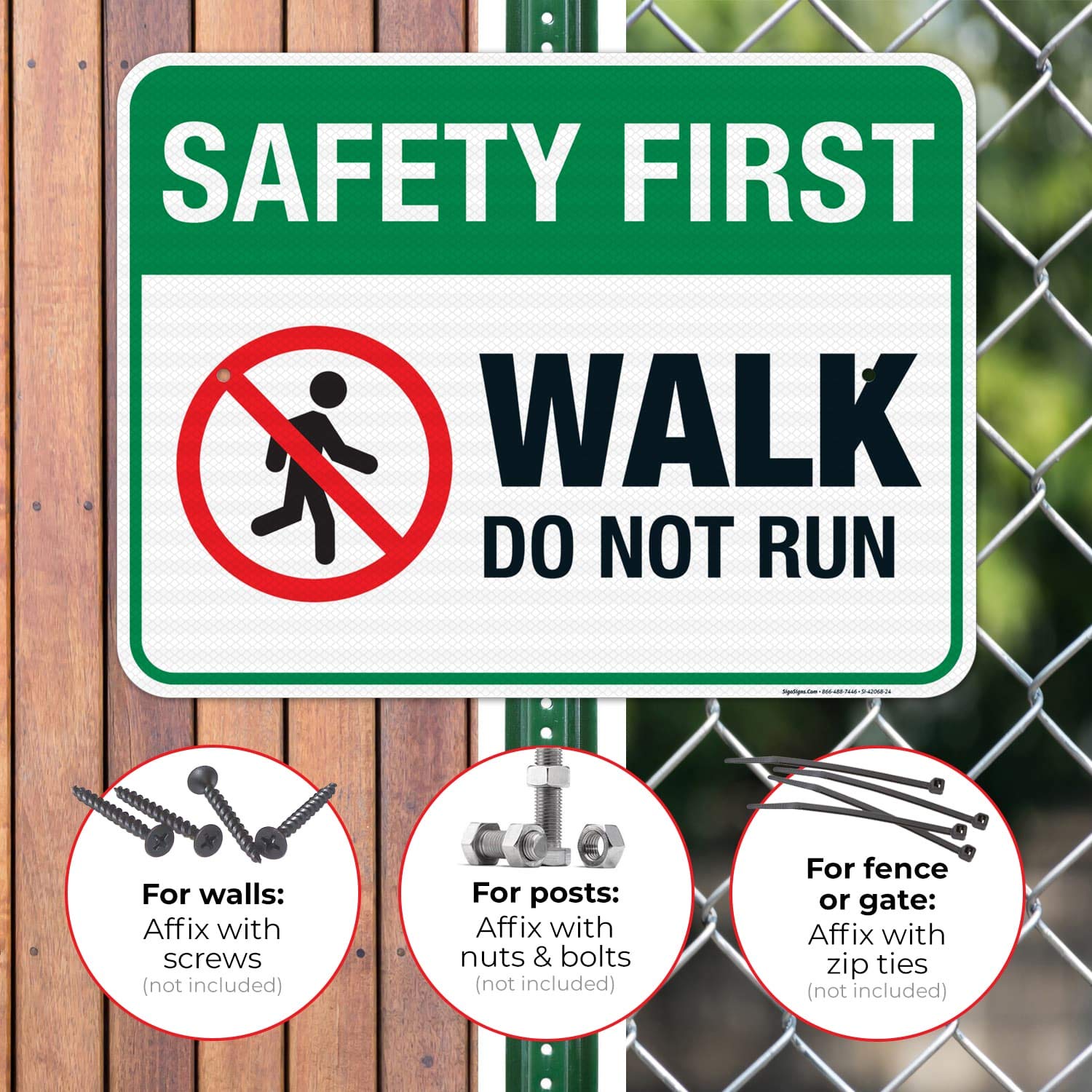 3M EGP Reflective Aluminum Safety Sign - 18x24 Inch 'Walk Don't Run' Pool Warning Sign | .080 Thick Fade-Resistant Metal | Indoor/Outdoor Use | Made in USA | Perfect for Swimming Pools, Water Parks & Public Areas