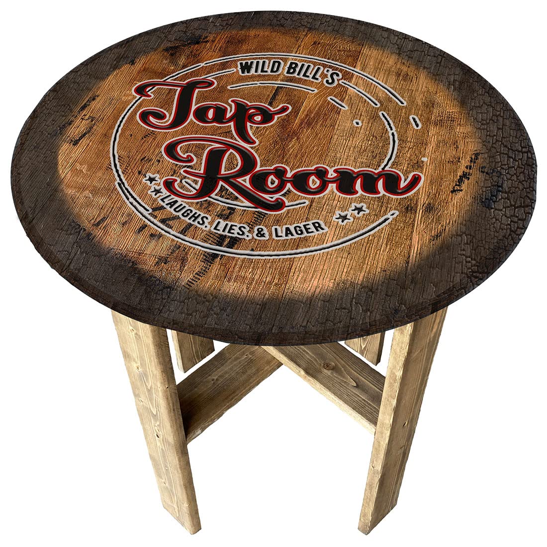 Custom Drink Rings Pub Wall Decor - Rustic Farmhouse Whiskey Barrel End Table for Home Bar, Man Cave, or Living Room Decor