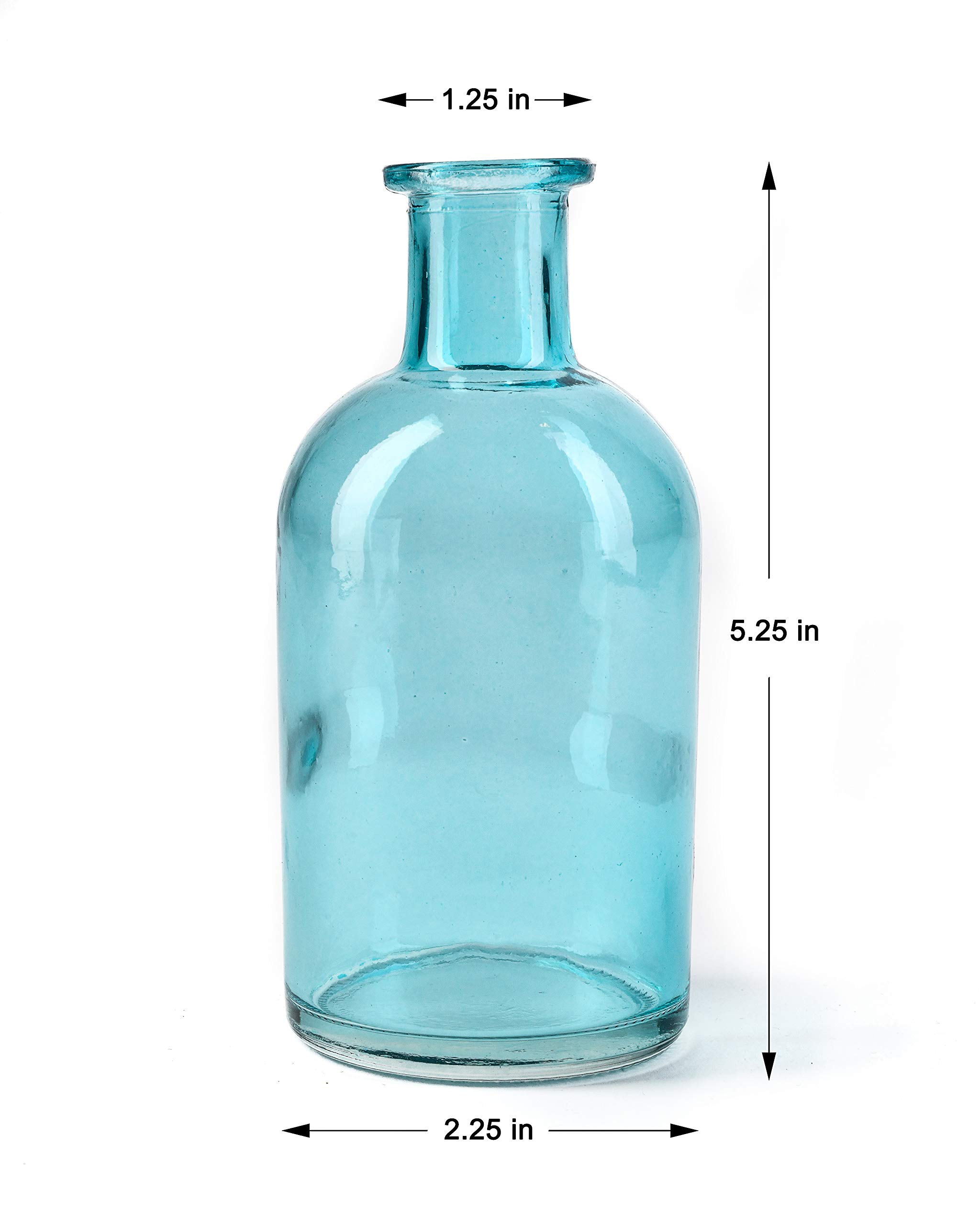 Serene Spaces Living 6-Piece Small Turquoise Medicine Bottle Vases Set for Long Stem Flowers - Perfect for Home Decor, Wedding Centerpieces & Boho Chic Interior Design