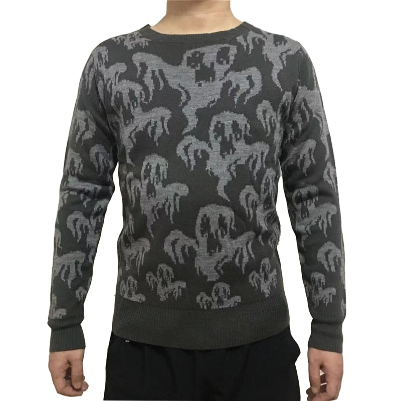 2022 Halloween Sweater for Adults - Cute Vintage Ghost Knit Pattern Unisex Pullover for Men & Women | Perfect for Halloween Parties & Costume Contests