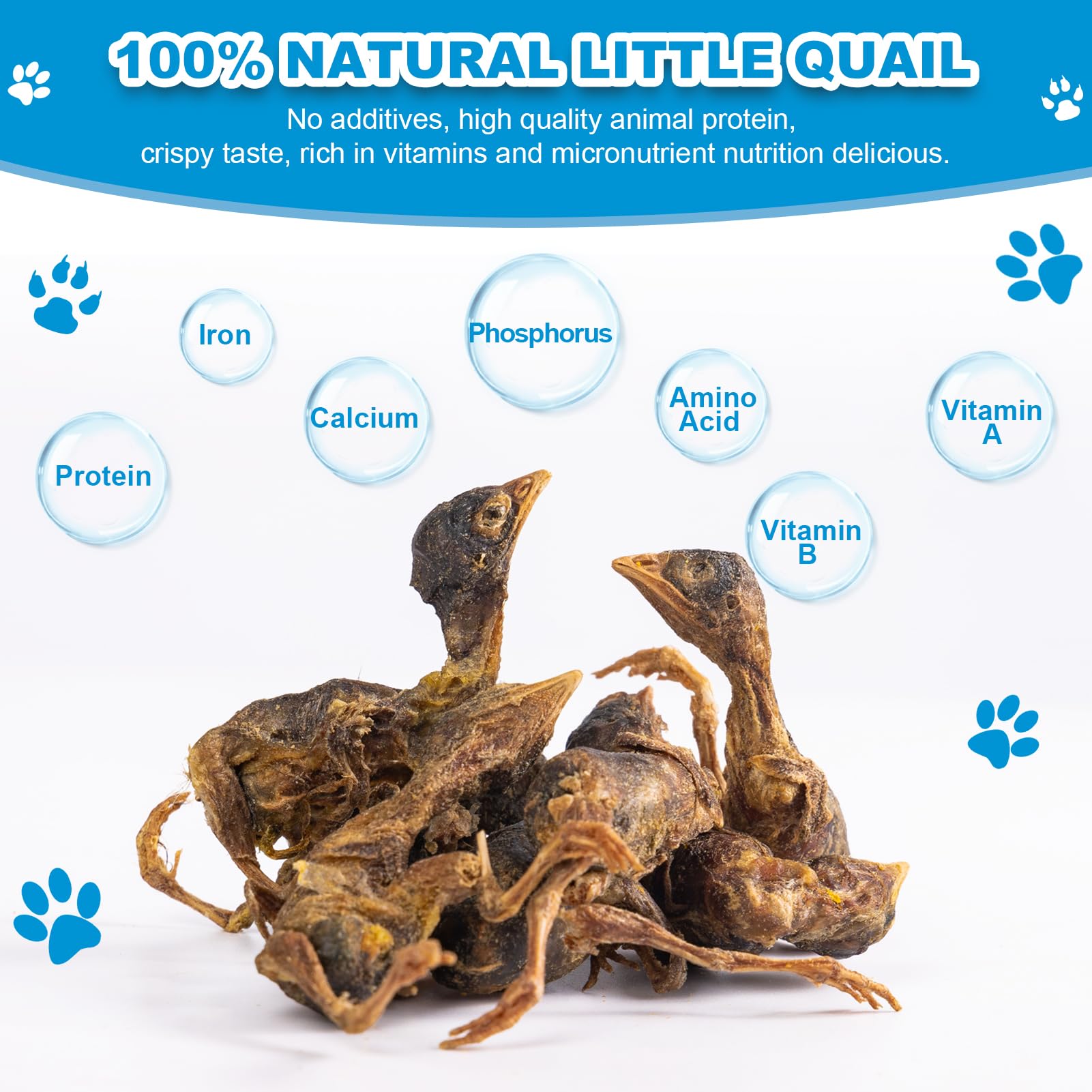 Freeze Dried Little Quail Treats for Cats & Dogs - All-Natural Single Ingredient Protein Snack, Healthy Training Reward (85g) - Perfect for Puppy Training, Senior Pets & Weight Management
