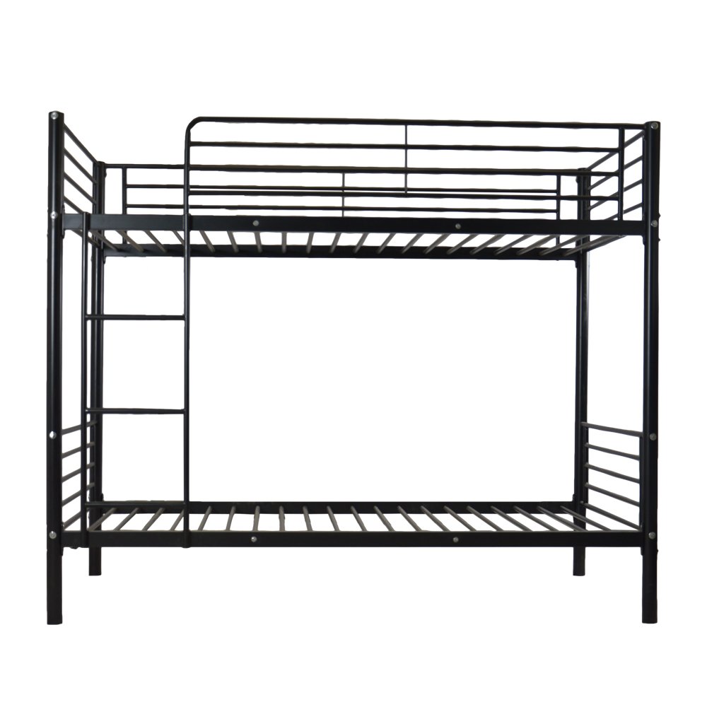Sturdy Metal Bunk Bed with Ladder - Twin Size Kids Bunk Bed in Black | Space-Saving Iron Bed Frame for Children's Bedroom, Dorm Room or Guest Room
