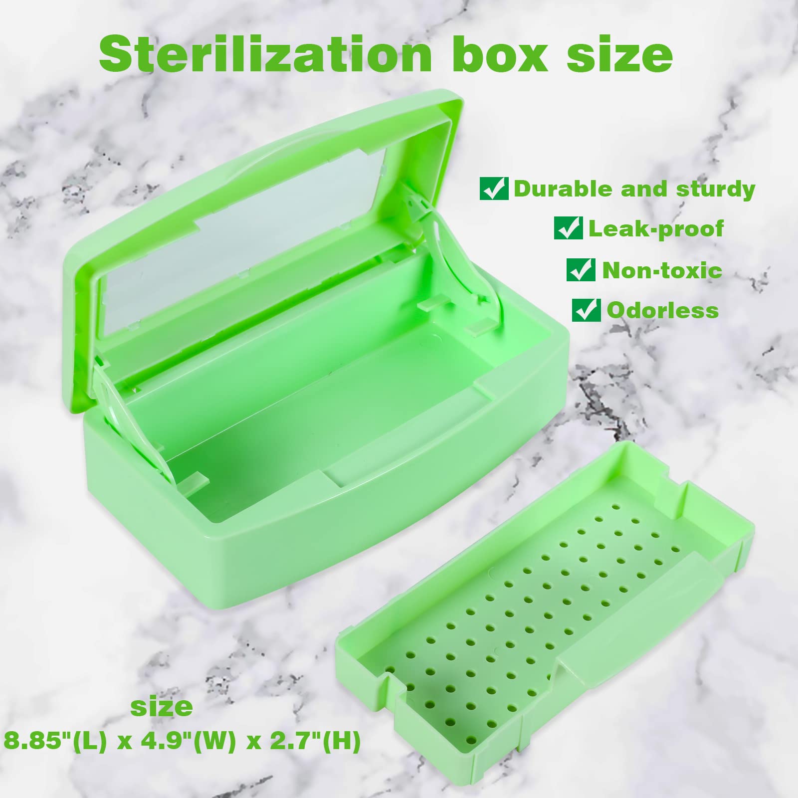 Barbicide Sterilization Tray - Plastic Disinfecting Organizer Box for Nail Tools, Tweezers & Salon Equipment - Clear Lid with Green Base | Perfect for Hair Salons, Spas & Manicure Stations