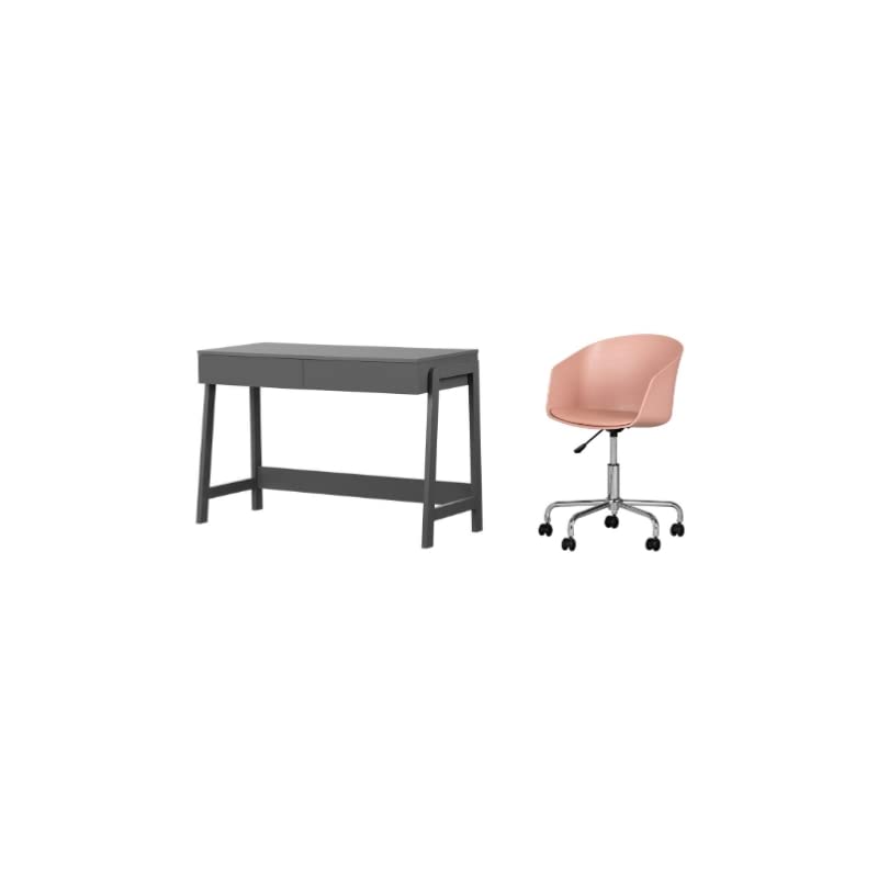 South Shore Liney Matte Charcoal Desk with Pink Swivel Chair Set - Modern Home Office Furniture for Work & Study | Perfect for Small Spaces & Remote Work