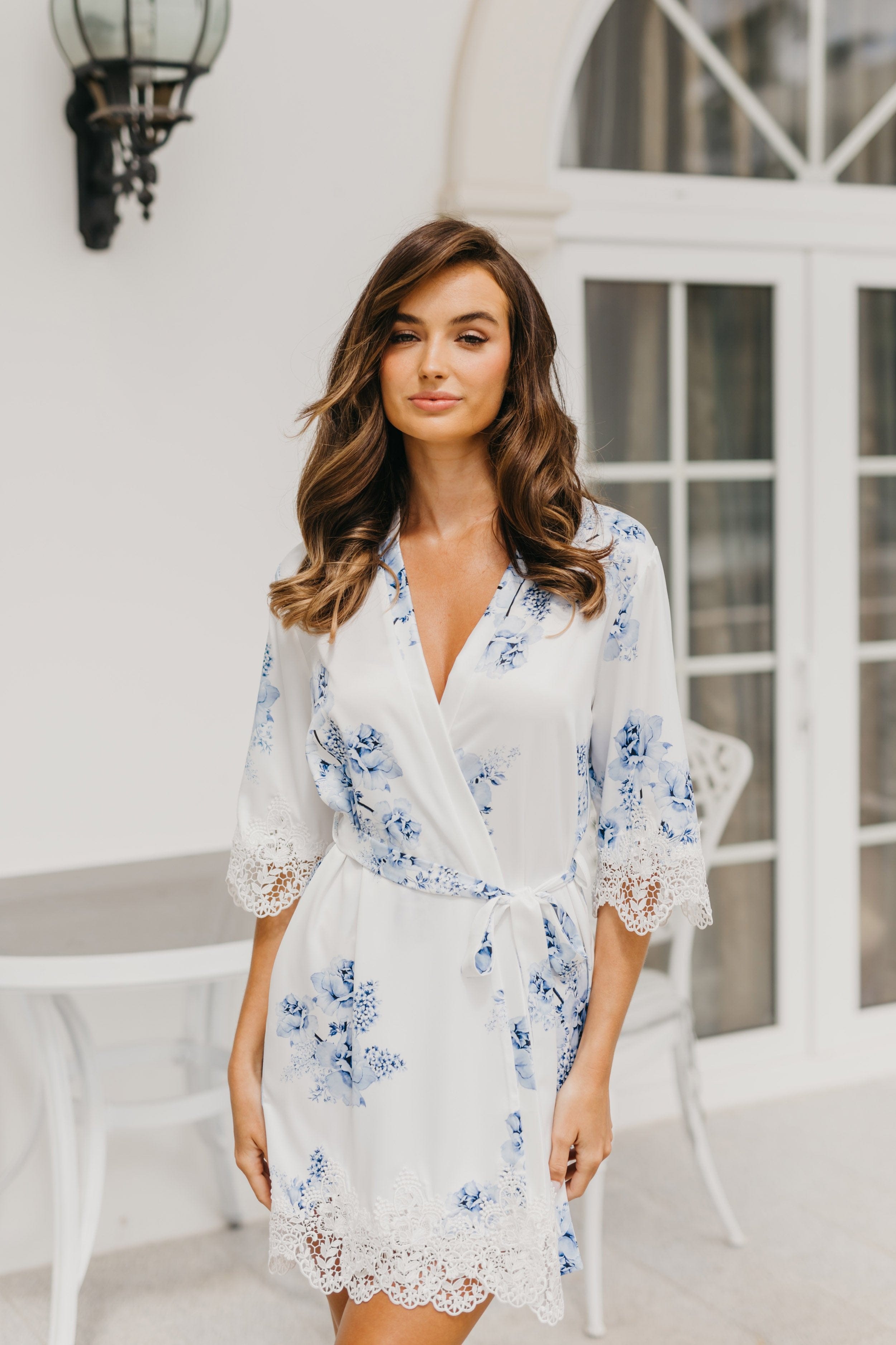 Ivana Bleu De Fleur Printed Robe - Floral Kimono Cover Up for Women, Lightweight Summer Beach Dress, Perfect for Poolside, Vacation & Boho Fashion