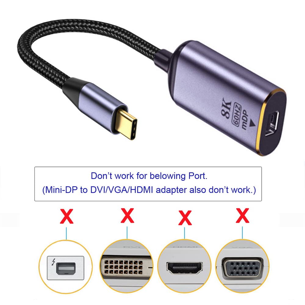 NFHK USB4 USB-C to Mini DisplayPort Cable - 8K 60Hz & 4K UHD Monitor Display Adapter - Perfect for Gaming, Video Editing & Multi-Screen Workstations