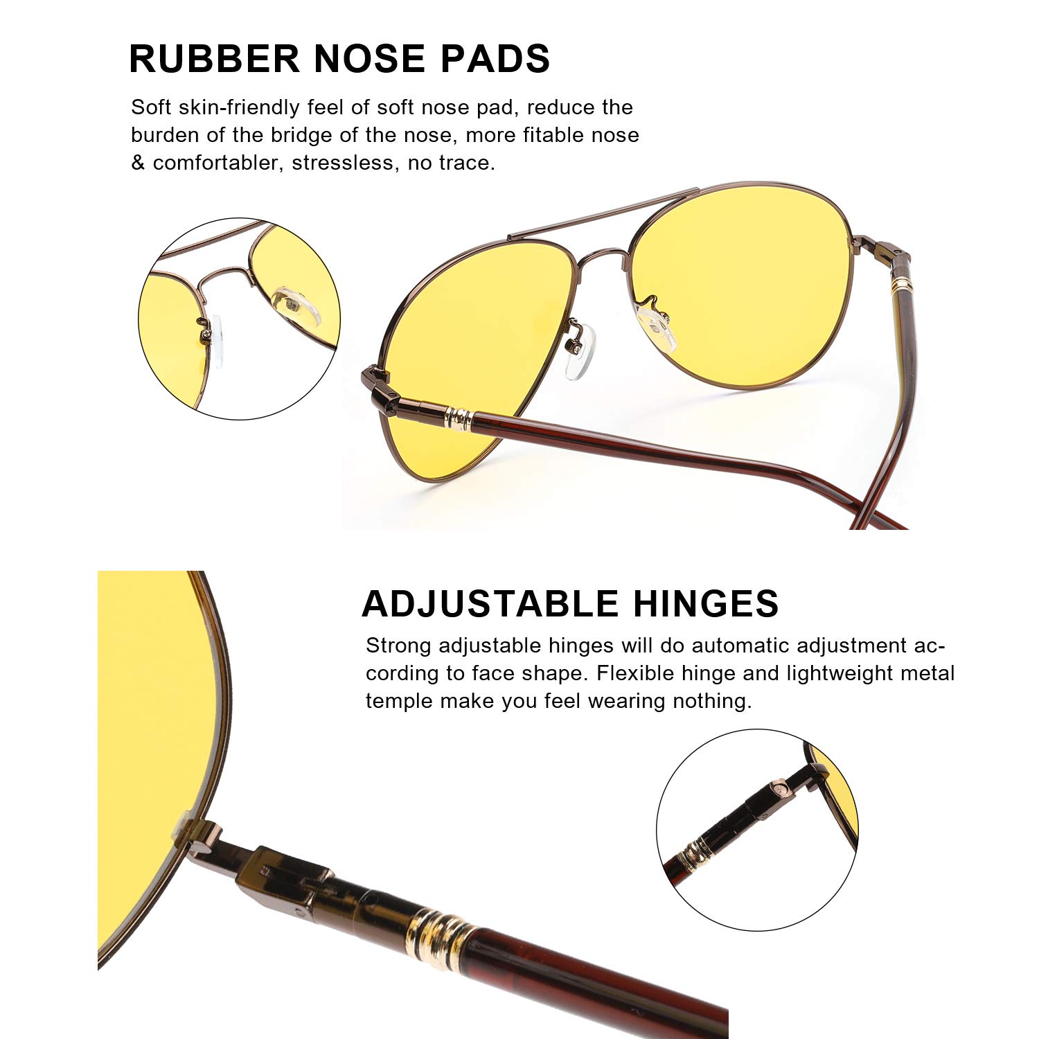 Night Vision Glasses for Women & Men - Anti Glare Polarized Yellow Lens for Night Driving - Improve Visibility & Reduce Eye Strain - Perfect for Nighttime Commuting, Road Trips & Low Light Conditions