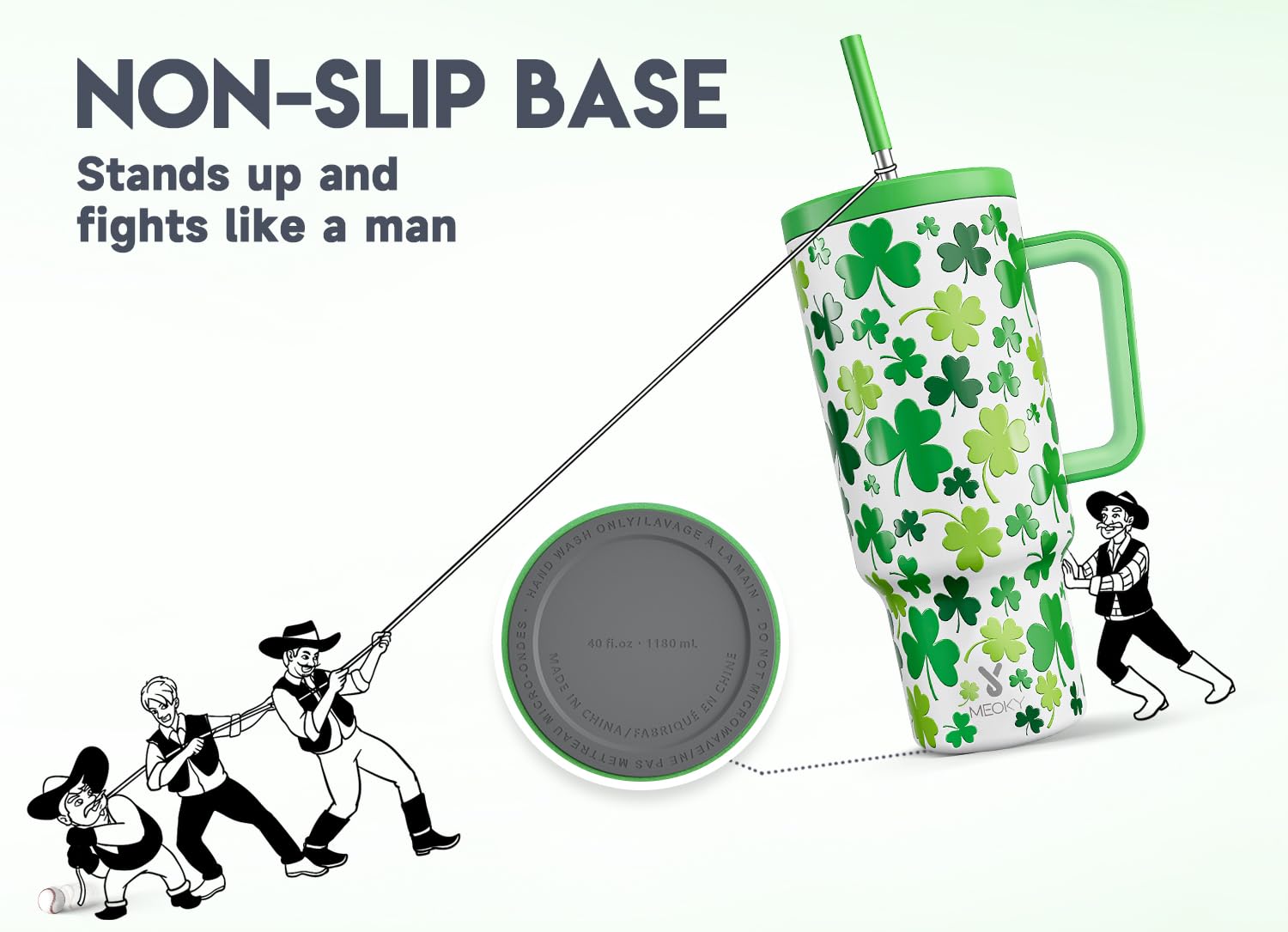 Meoky 40 oz Insulated Stainless Steel Tumbler with Handle, Lid & Straw - 100% Leak-Proof, Keeps Drinks Cold 34+ Hours - Perfect for Travel, Gym, Office & Outdoor Activities (Shamrock Green)