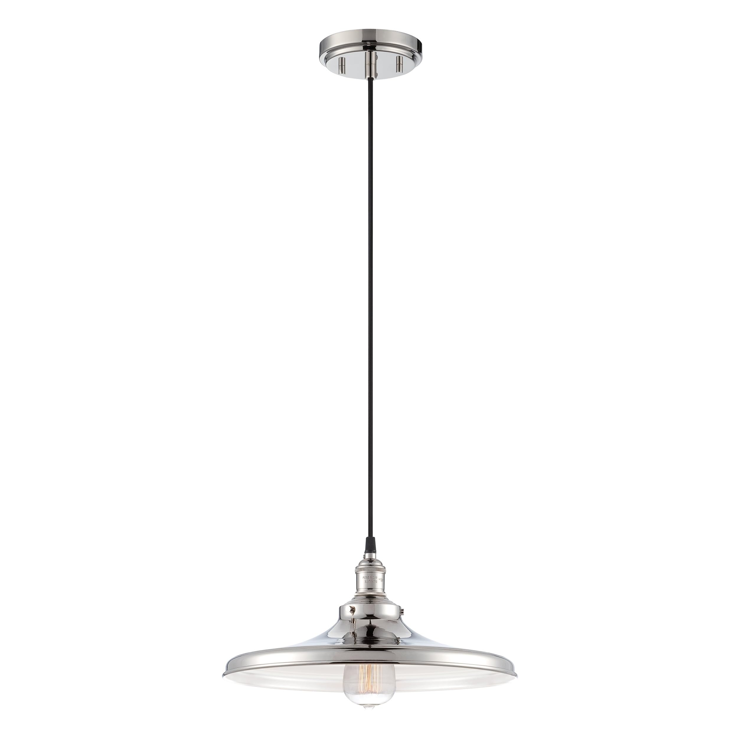 Nuvo Lighting 60/5406 Vintage Style Single Bulb Pendant Light - Curved Polished Nickel Finish for Kitchen Island, Dining Room or Entryway Lighting