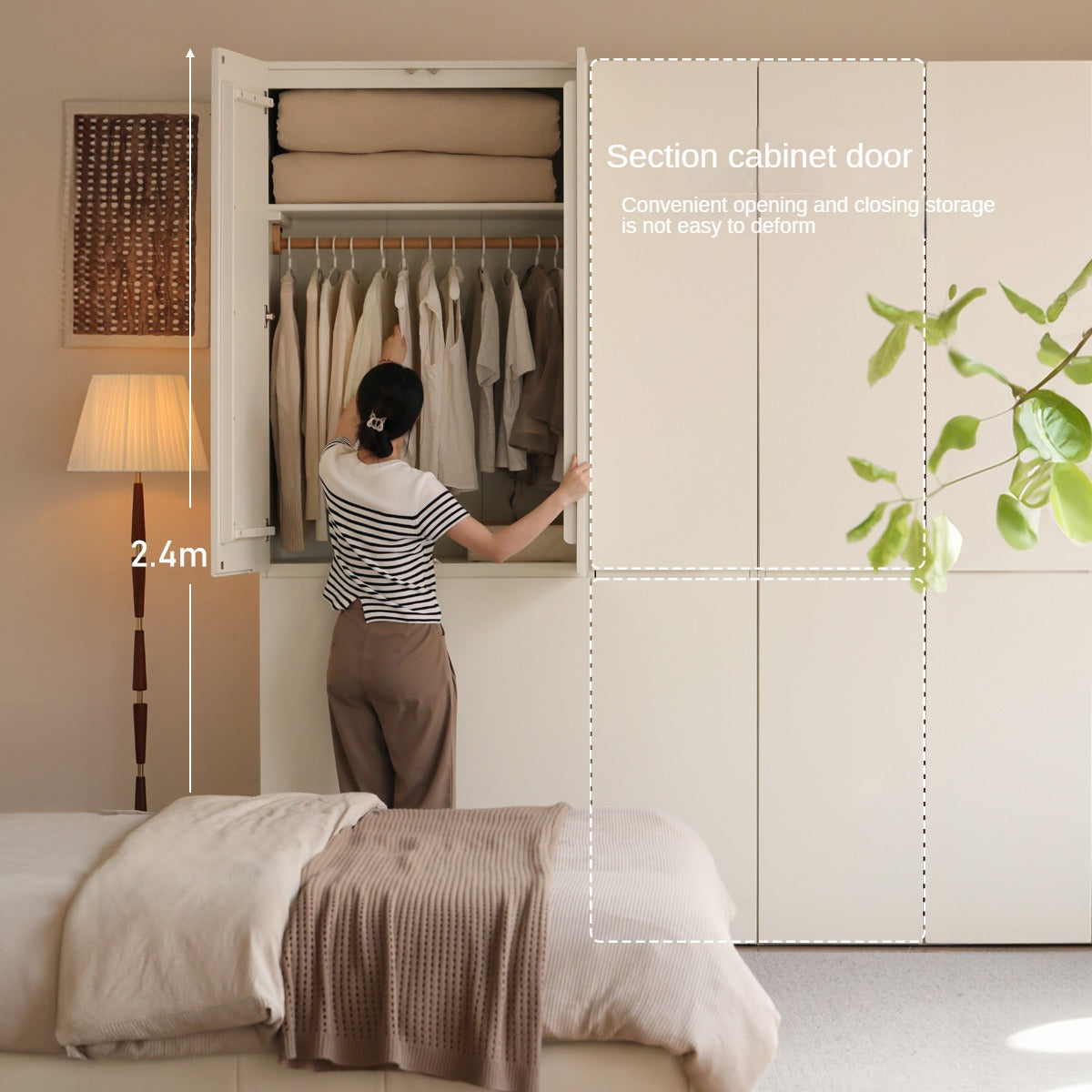 Pine Solid Wood Sectional Large Wardrobe - Cream Style Modern Closet for Bedroom & Living Room Storage Organization