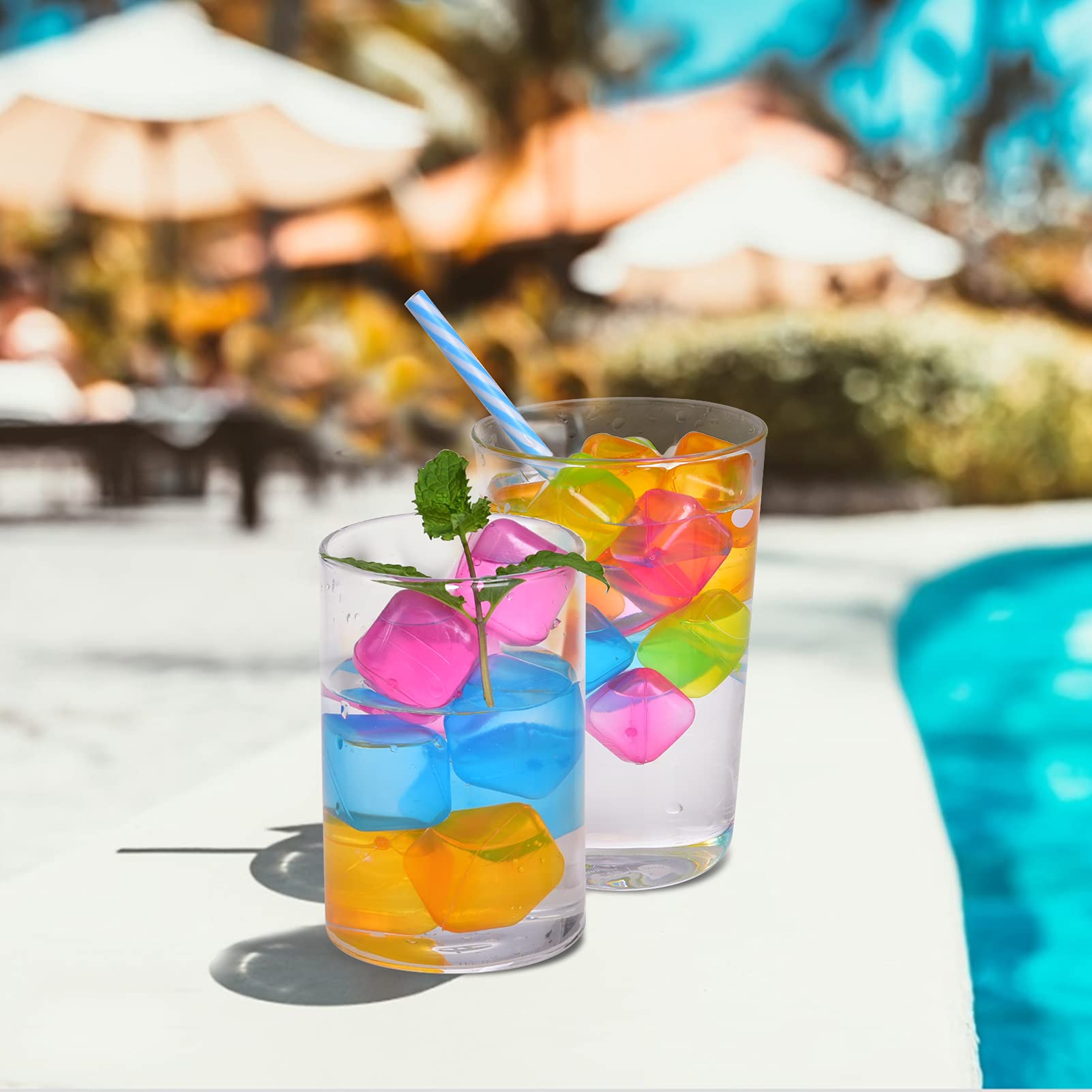 Reusable Ice Cubes 60 Pack - BPA Free Refreezable Plastic Ice Cubes for Drinks, Whiskey, Cocktails & Beverages - Square Multicolor Ice Cube Set for Parties, Home Bars & Outdoor Events