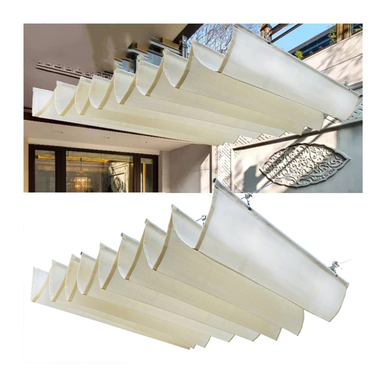 Retractable Wave Shade Sails - UV Resistant HDPE Permeable Sun Protection Awning with Mounting Kit for Outdoor Patio, Pergola, Glass House & Backyard - Custom Sizes Available for Perfect Fit