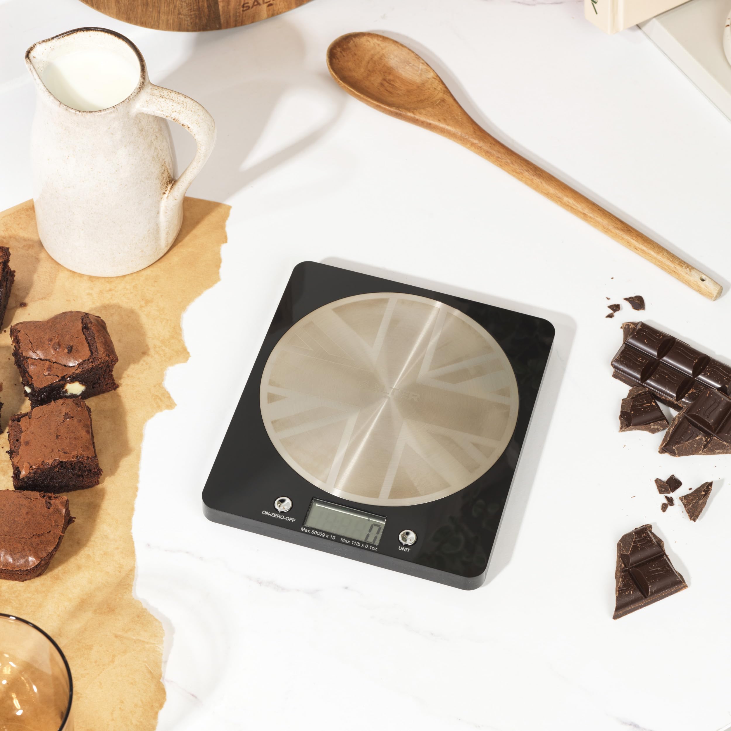 Salter Digital Kitchen Scale – 5kg Capacity, LCD Display, Multi-Function Food Scale for Baking, Cooking & Measuring Liquids | Precise Weighing for Ingredients, Coffee, Flour & More | Includes Battery & Stainless Steel Platform
