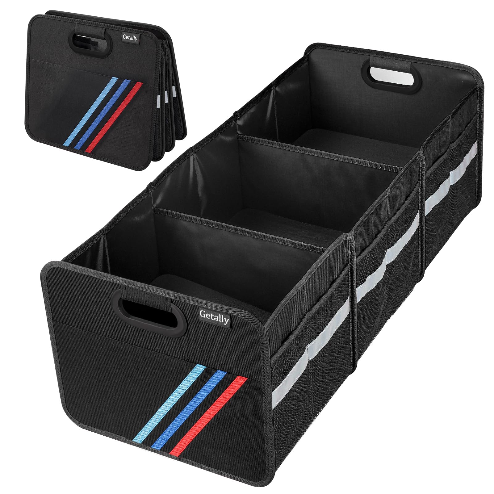 Collapsible Trunk Organizer with Multiple Pockets - 3 Compartment Car Storage Organizer for SUV, Truck, Sedan - Perfect for Road Trips, Grocery Shopping & Travel Accessories