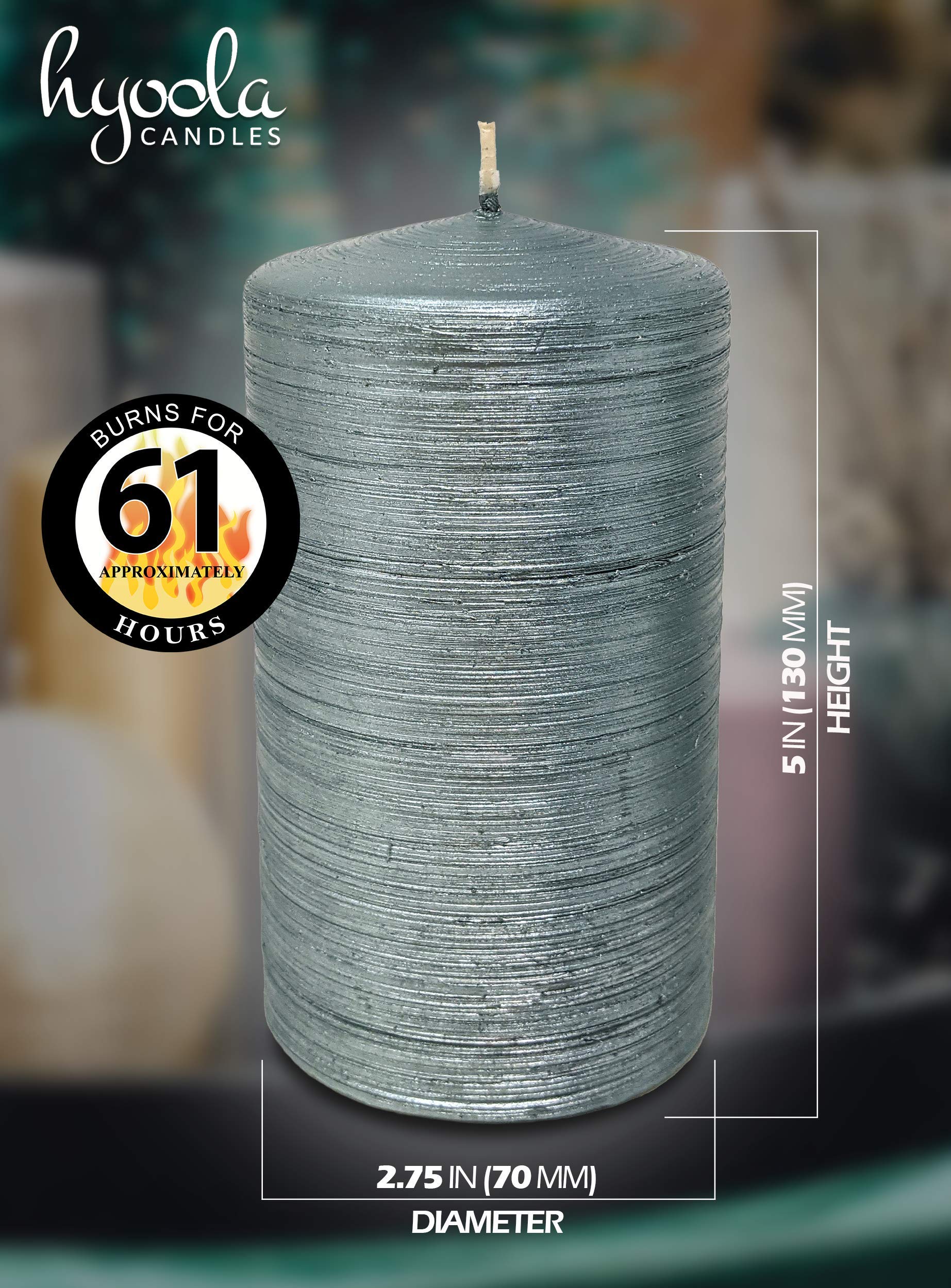 Hyoola Brushed Metallic Pillar Candles - 6 Pack Sage Green Decorative Candles (2.75