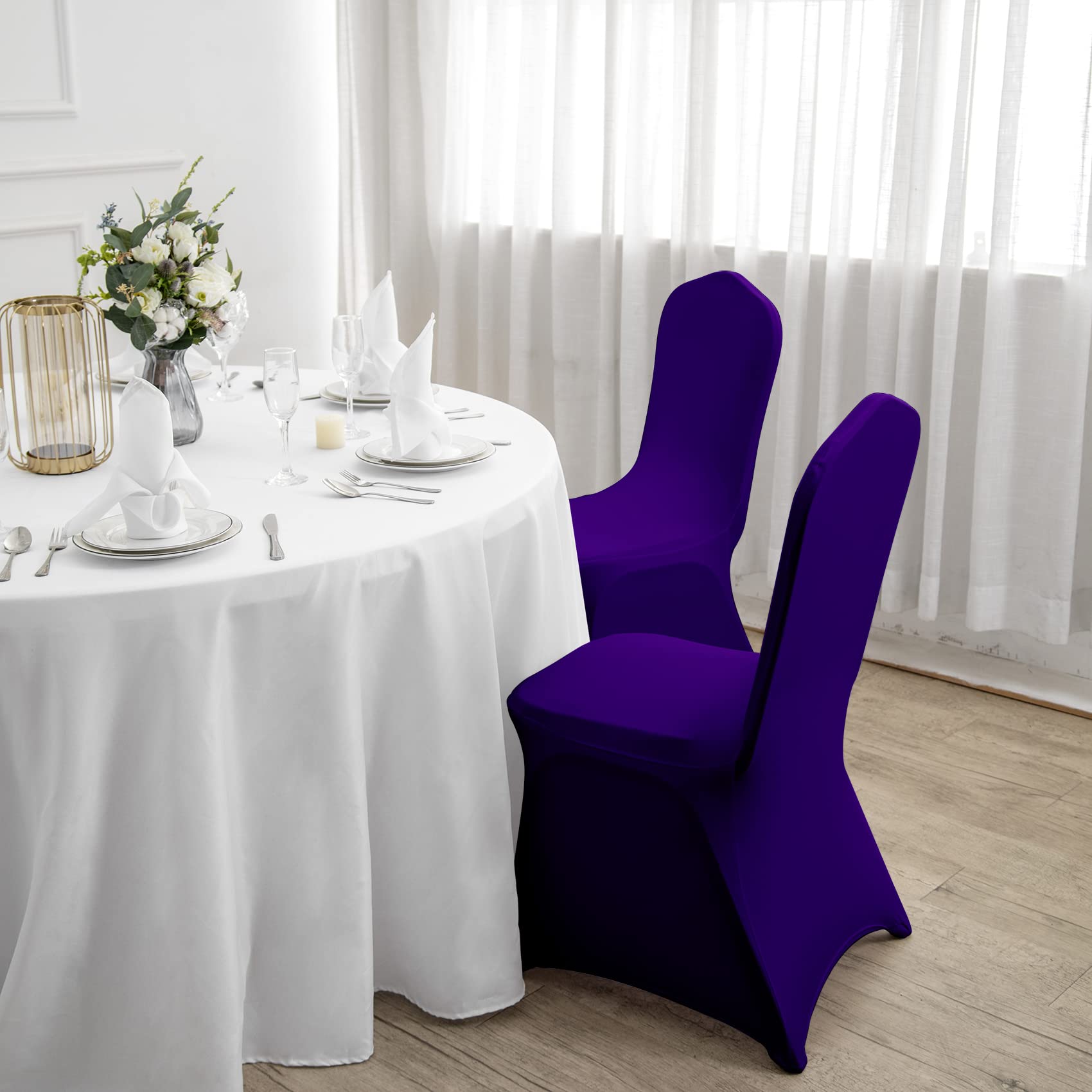 12PCS Stretch Spandex Chair Covers - Washable & Removable Elastic Chair Protectors for Living Room, Party, Banquet, Wedding, Hotel (Purple) - Perfect for Home Decor & Event Seating