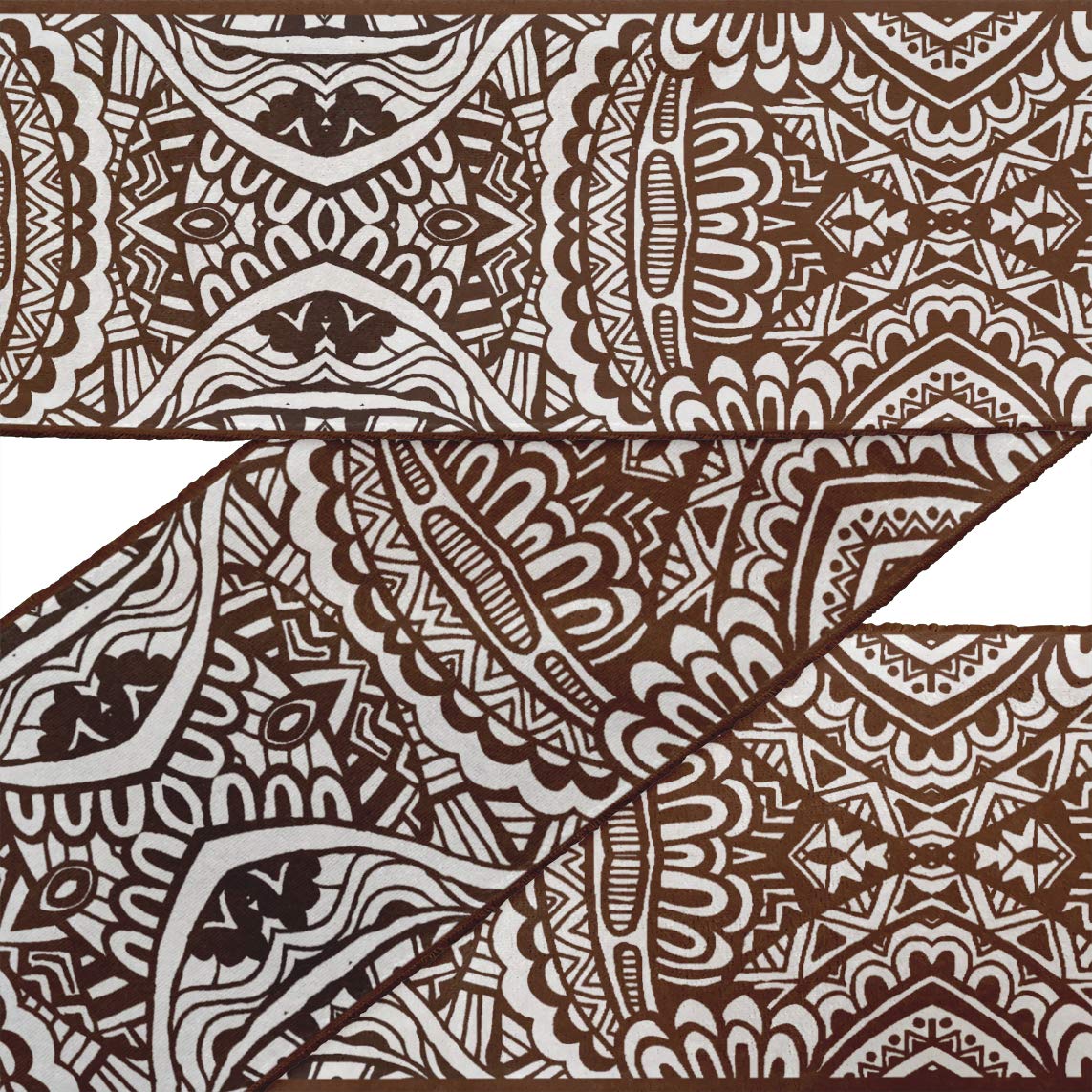 White Mandala Kaleidoscope Printed Velvet Ribbon Trim - 9 Yards x 4 Inches Wide - Premium Sewing Lace for DIY Crafts, Costume Design & Home Decor Accessories