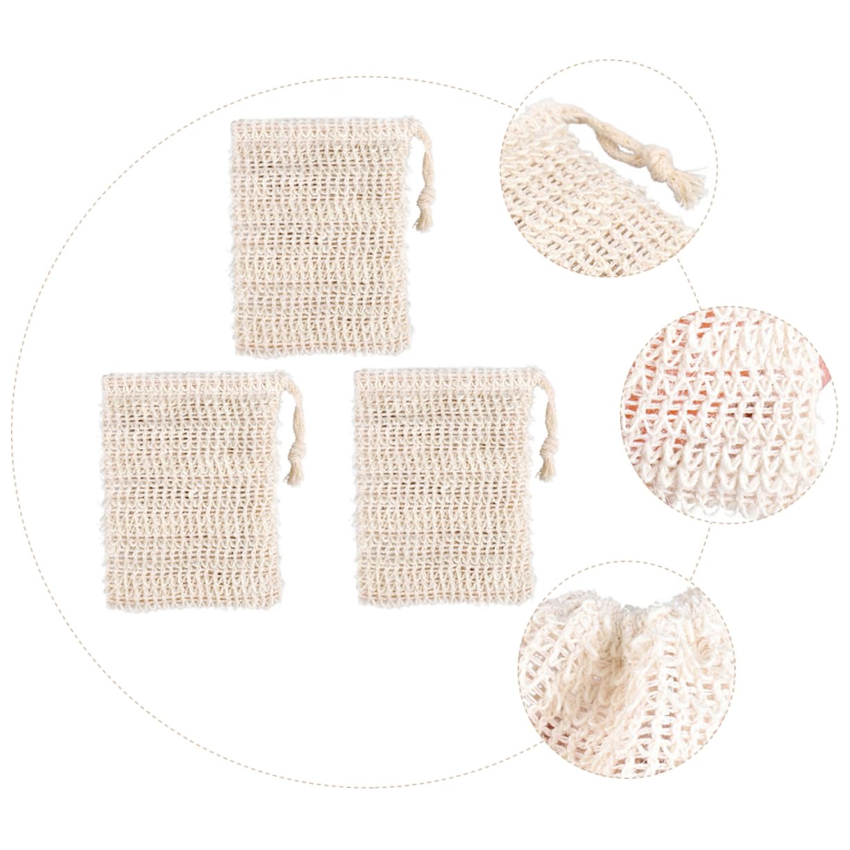 IPetBoom 3-Pack Exfoliating Soap Pouches - Mesh Soap Sponge Bags for Body Scrub & Deep Cleansing | Reusable Bathing Supply with Jute Texture (Yellow) | Perfect for Shower, Spa & Travel Essentials