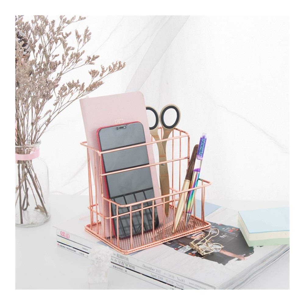 Rose Gold Desktop Stationery Organizer - Iron Art Storage Box & Pen Holder for Office, School, Home Desk Accessories | Perfect for Workspace, Study Table, and Craft Room Organization