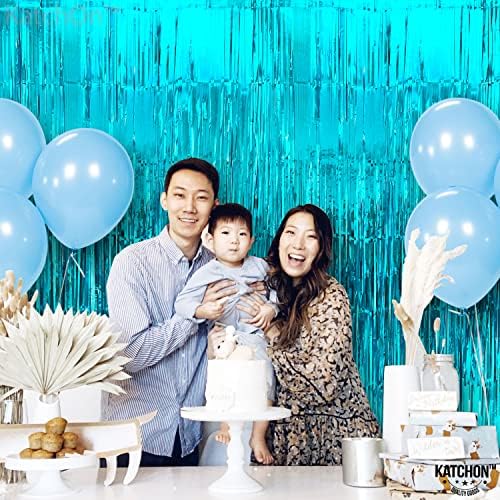 KatchOn Extra Large Blue Foil Fringe Curtains - 3.2x8 Feet (Pack of 2) | Water Streamer Backdrop for Beach Party, Under The Sea Theme, Summer Decorations | Perfect for Birthday Parties, Baby Showers, and Wedding Decor