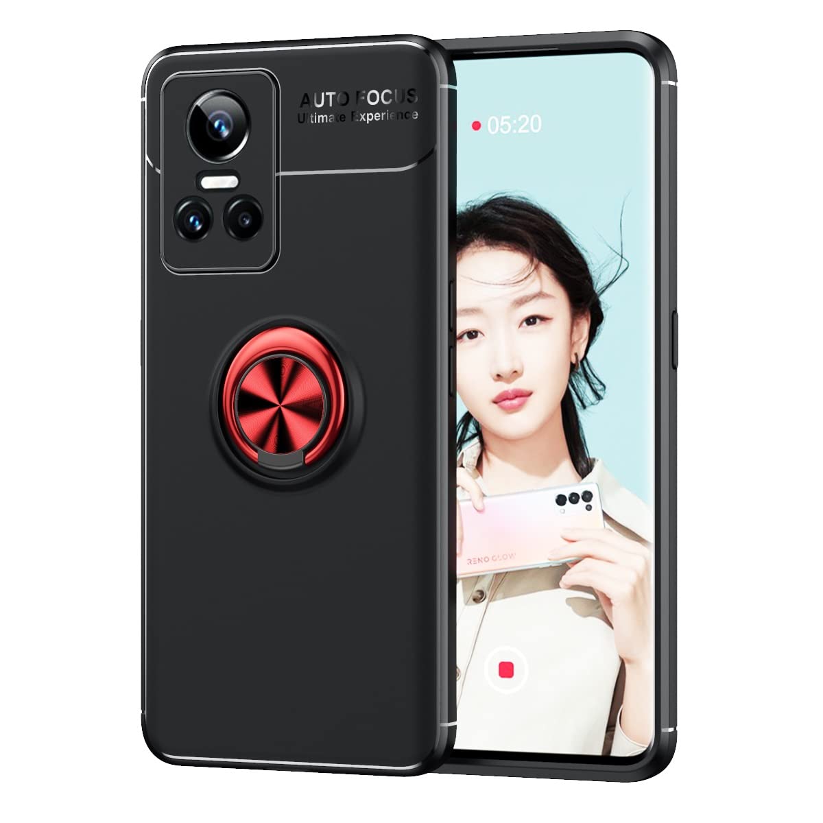 Premium Slim TPU Shockproof Case for Oppo Realme GT Neo3 - 360° Rotating Magnetic Ring with Kickstand | Heat Dissipation & Anti-Fall Protection | Includes Lanyard | Perfect for Work, Travel & Outdoor Activities
