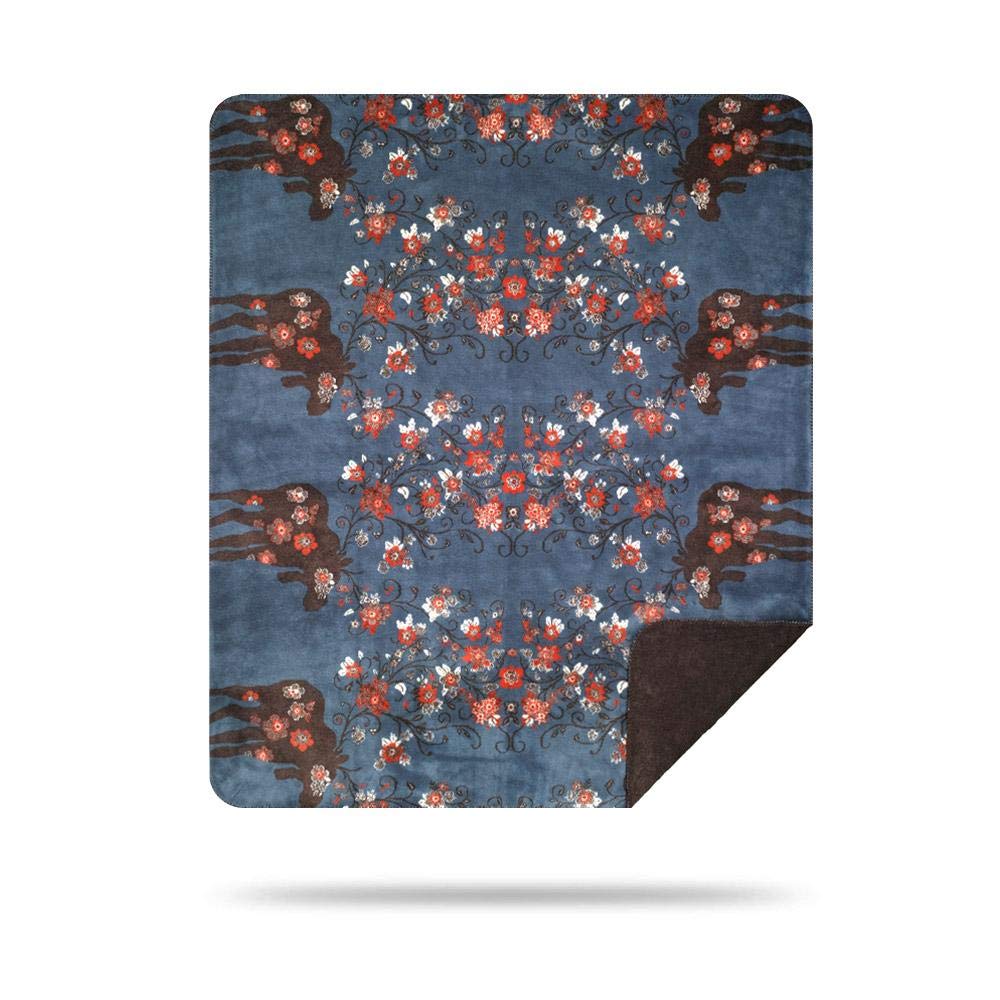 Denali Ultimate Comfort Rustic Throw Blanket - Plush Hand-Stitched Super Cozy Blanket Made in USA (Moose Blossom Blue) - Perfect for Sofa, Bed & Winter Camping