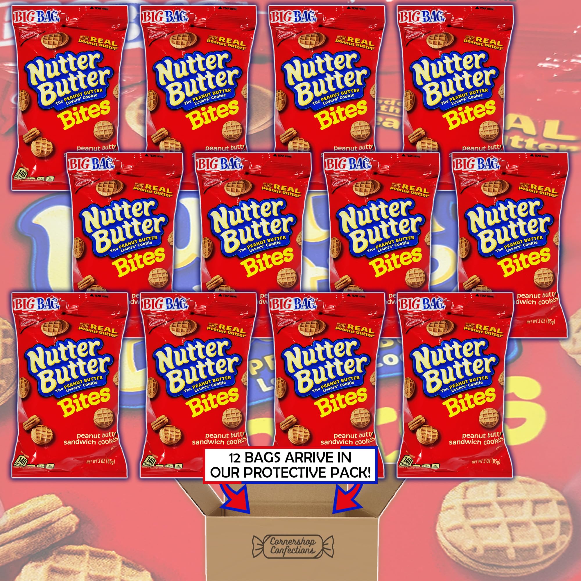 N.U.T.T.E.R B.U.T.T.E.R Bites Peanut Butter Sandwich Cookies - 12 Pack (3 oz Bags) | Crunchy Snacks for Lunch, Travel, Movie Nights & Office Break | Bulk Cookie Bundle in Cornershop Packaging