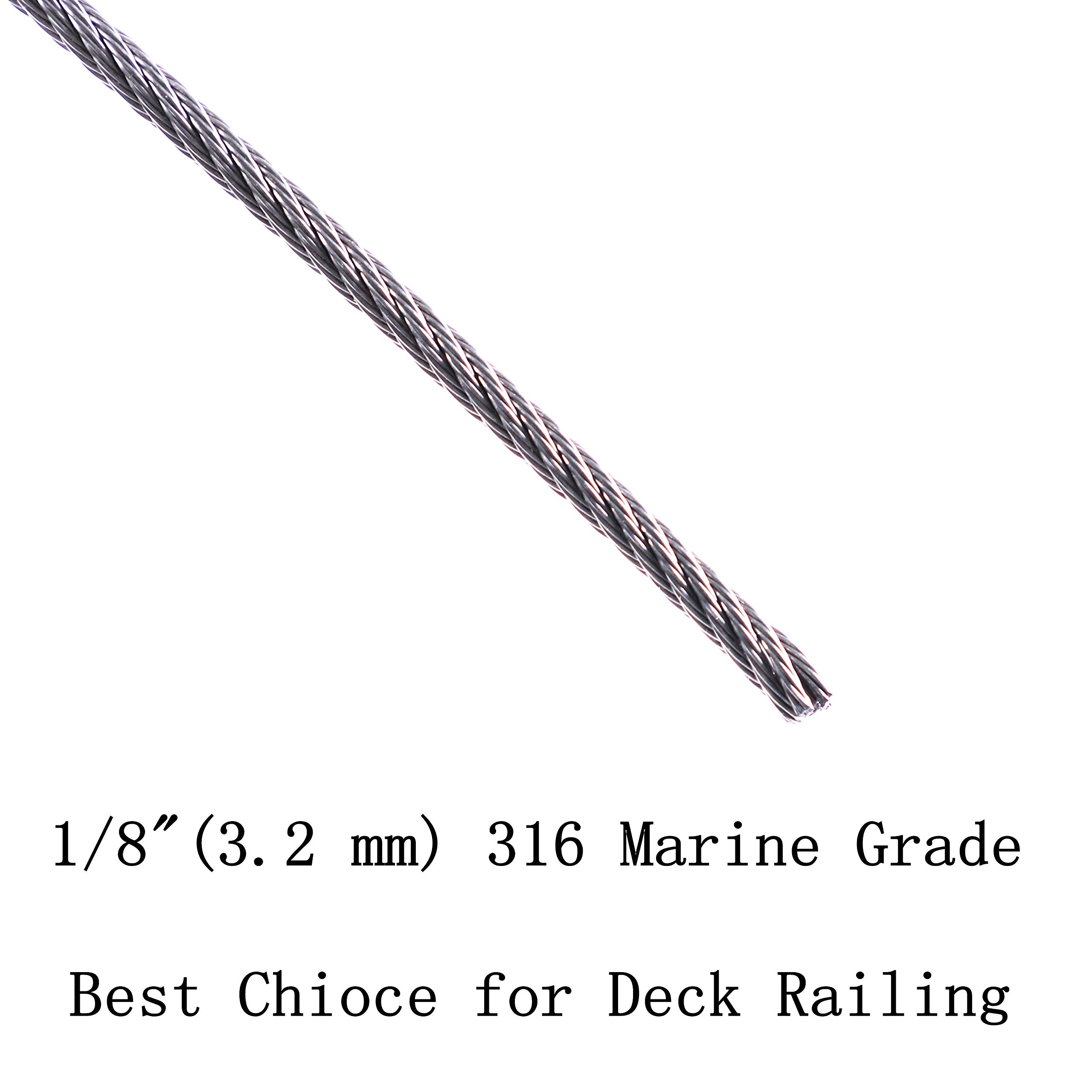 1/8 Inch Stainless Steel 7x7 Aircraft Wire Rope - 500ft T316 Marine Grade Cable with Cutter for Deck Railing, Fence, DIY Projects | Outdoor & Indoor Use for Home, Boat, RV, Garden