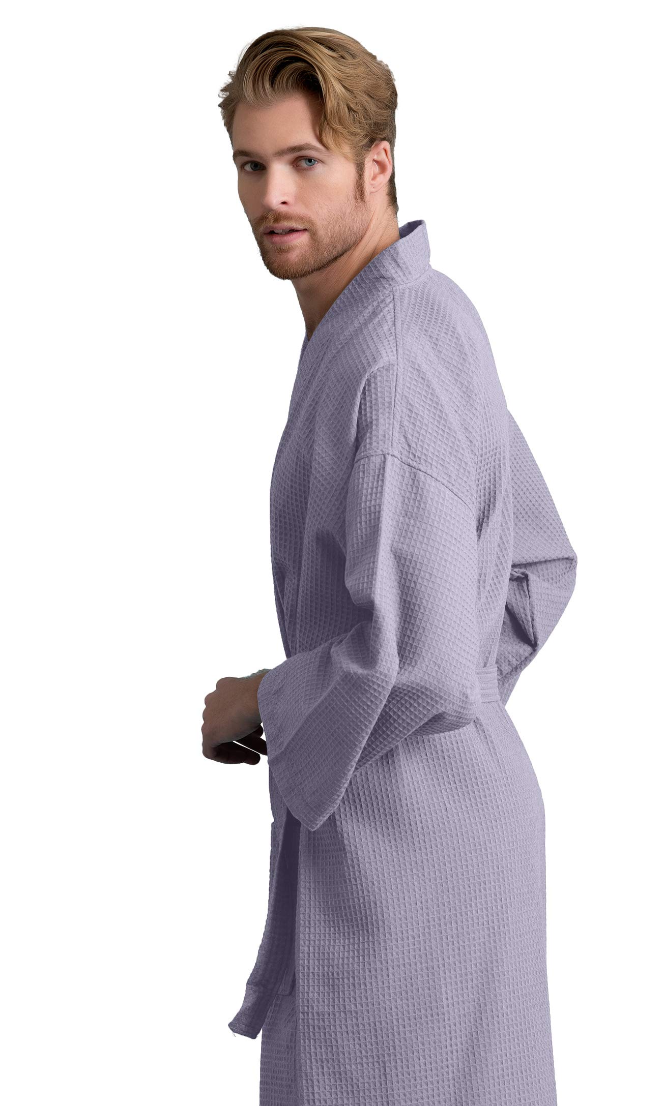 Premium Soft Touch Linen Waffle Spa Bathrobe for Men - Luxurious Square Pattern Cotton Robe for Relaxation, Home & Hotel Use