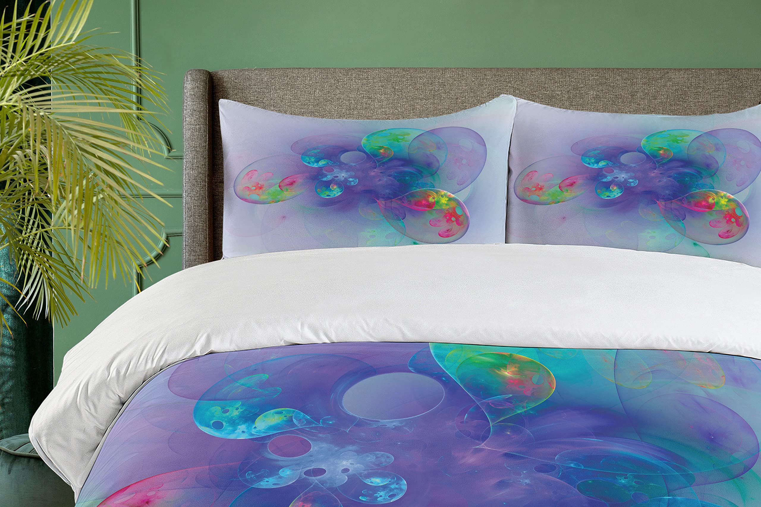 Ambesonne Psychedelic Abstract Duvet Cover Set - 3 Piece California King Bedding with 2 Pillow Shams, Trippy Digital Print in Violet Red - Perfect for Bohemian & Modern Bedroom Decor