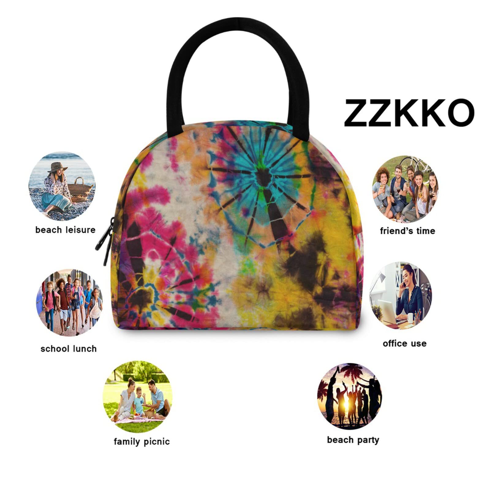 ZZKKO Insulated Tie Dye Lunch Bag with Zipper - Reusable Meal Prep Cooler Tote for Women & Men - Perfect for School, Office, Picnics & Outdoor Activities
