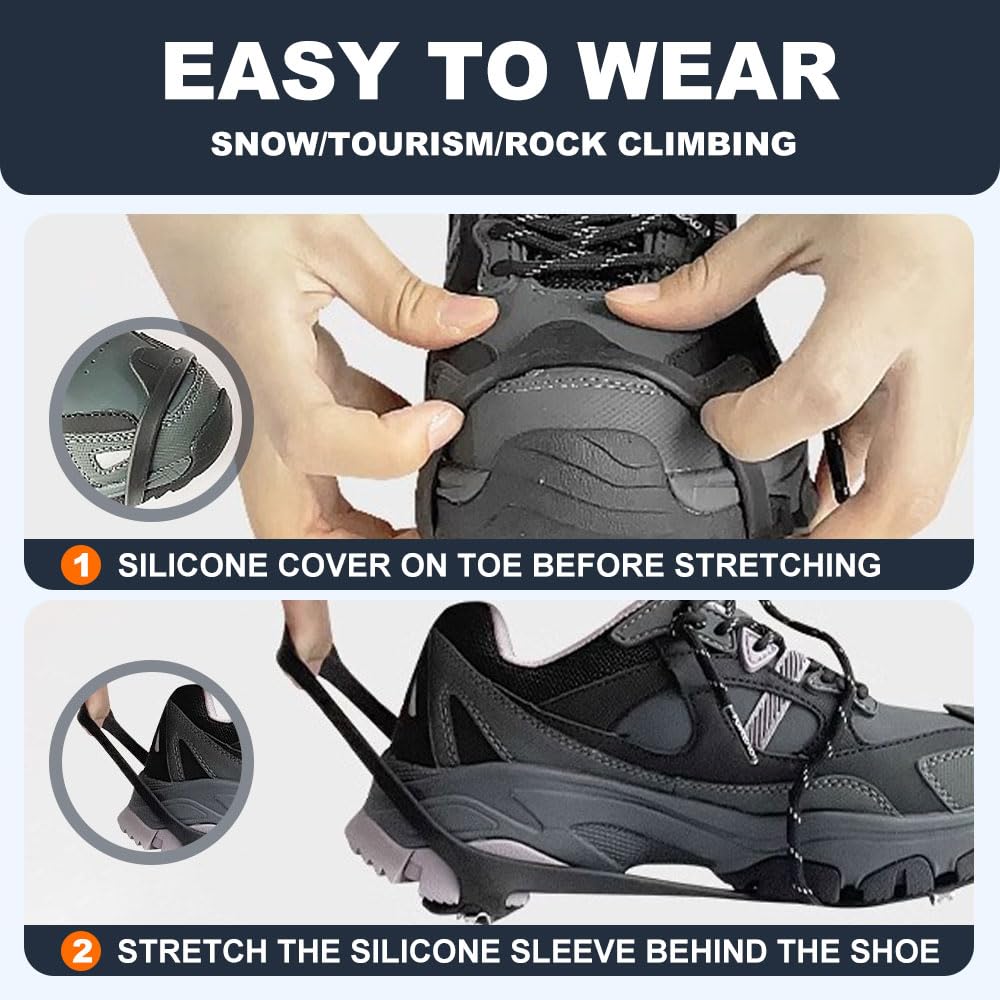 2025 New Universal Non-Slip Ice Cleats - 8 Steel Stud Traction Grippers for Shoes & Boots | Anti-Slip Crampons for Snow Walking, Running, Hunting & Winter Sports | Perfect for Ice Fishing, Hiking & Outdoor Adventures