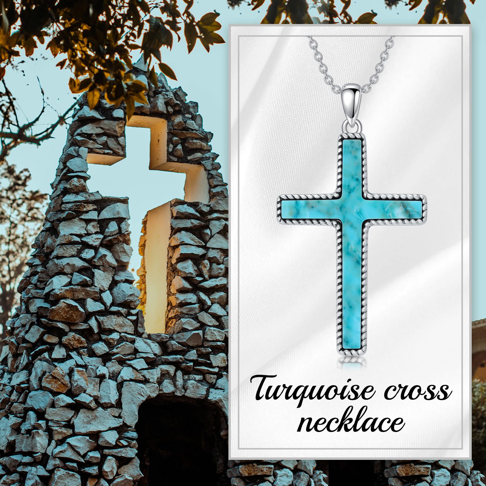 925 Sterling Silver Turquoise Cross Necklace for Women - Lapis Lazuli Religious Pendant Boho Western Jewelry, Perfect Gift for Christmas, Birthday, Baptism & Special Occasions