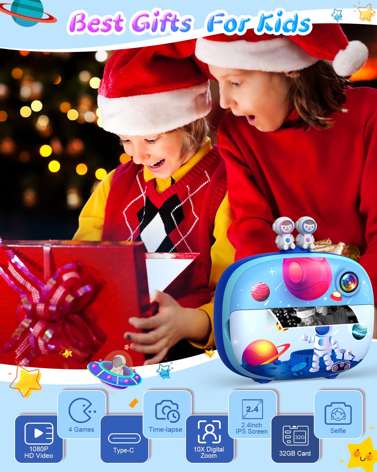 Instant Print Camera for Kids with 2.4