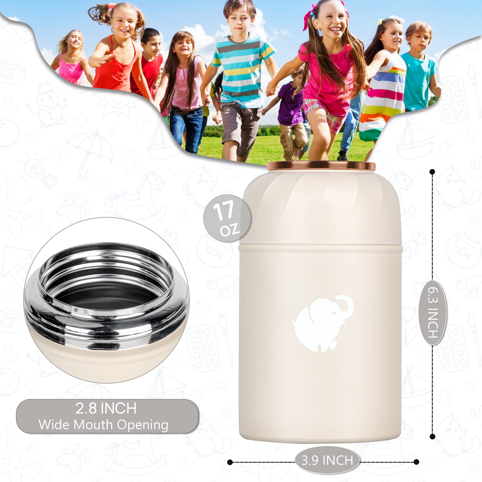 **Insulated Food Thermos for Hot Meals - Leak-Proof Wide Mouth Soup Container with Foldable Fork & Spoon, Portable Handle for Office, Picnic, Camping & Travel**