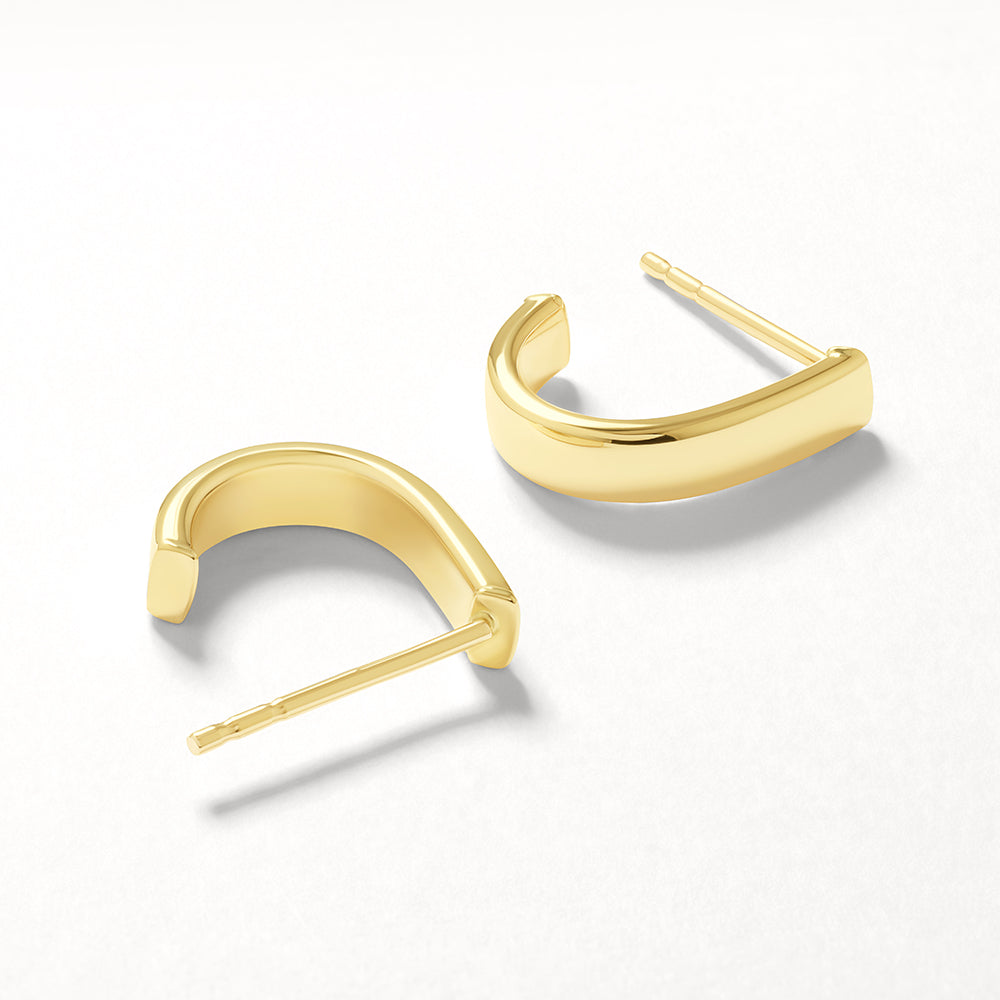 10k Gold Plain Half Huggie Stud Earrings for Women - Minimalist Everyday Jewelry for Work, Date Night & Special Occasions