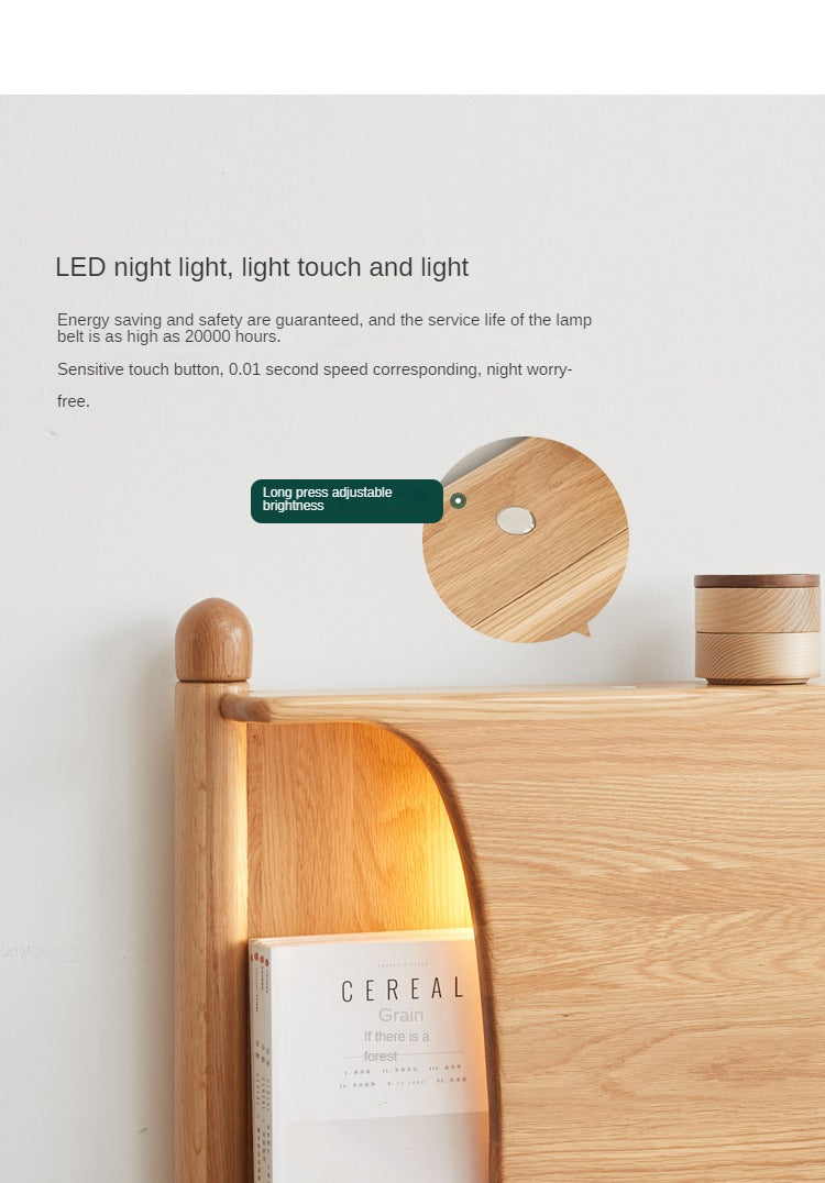 Solid Oak Wood Luminous Bedside Charging Shelf - Nightstand Organizer with USB Ports for Bedroom, Office & Dorm Room - Perfect for Phones, Tablets & Reading Lights