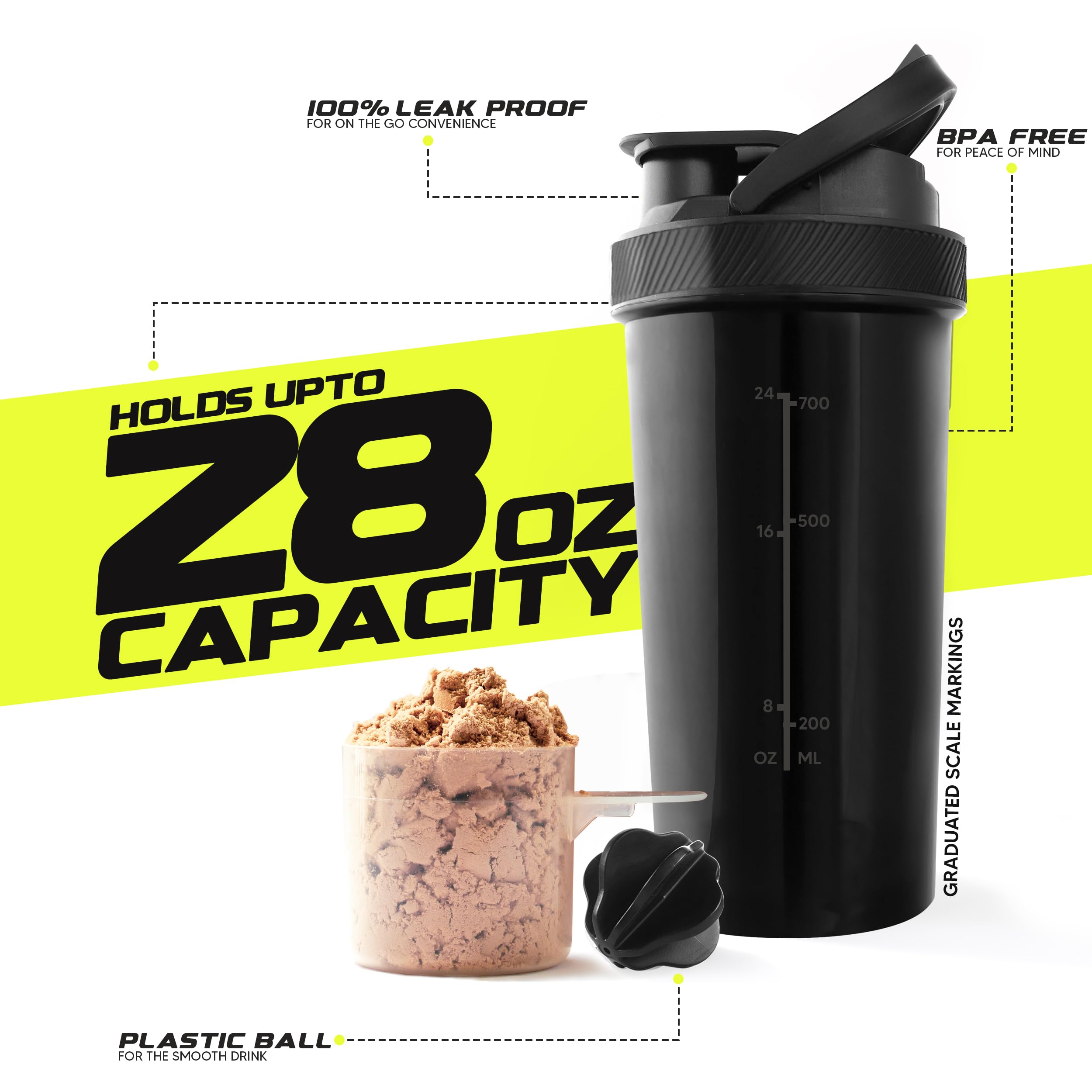 Utopia Home 28-Ounce Protein Shaker Bottle (Pack of 2) - BPA-Free Sports Mixer for Protein Powder, Pre-Workout & Smoothies - Leak-Proof Gym Bottle with Storage Lid (Black & Clear/Black) - Perfect for Workouts, Bodybuilding & Post-Exercise Recovery