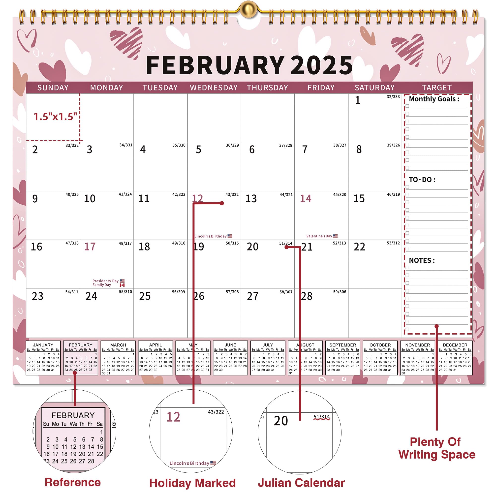 2025-2026 Wall Calendar - 18 Month Spiral Bound Hanging Calendar with Magnetic Back (15