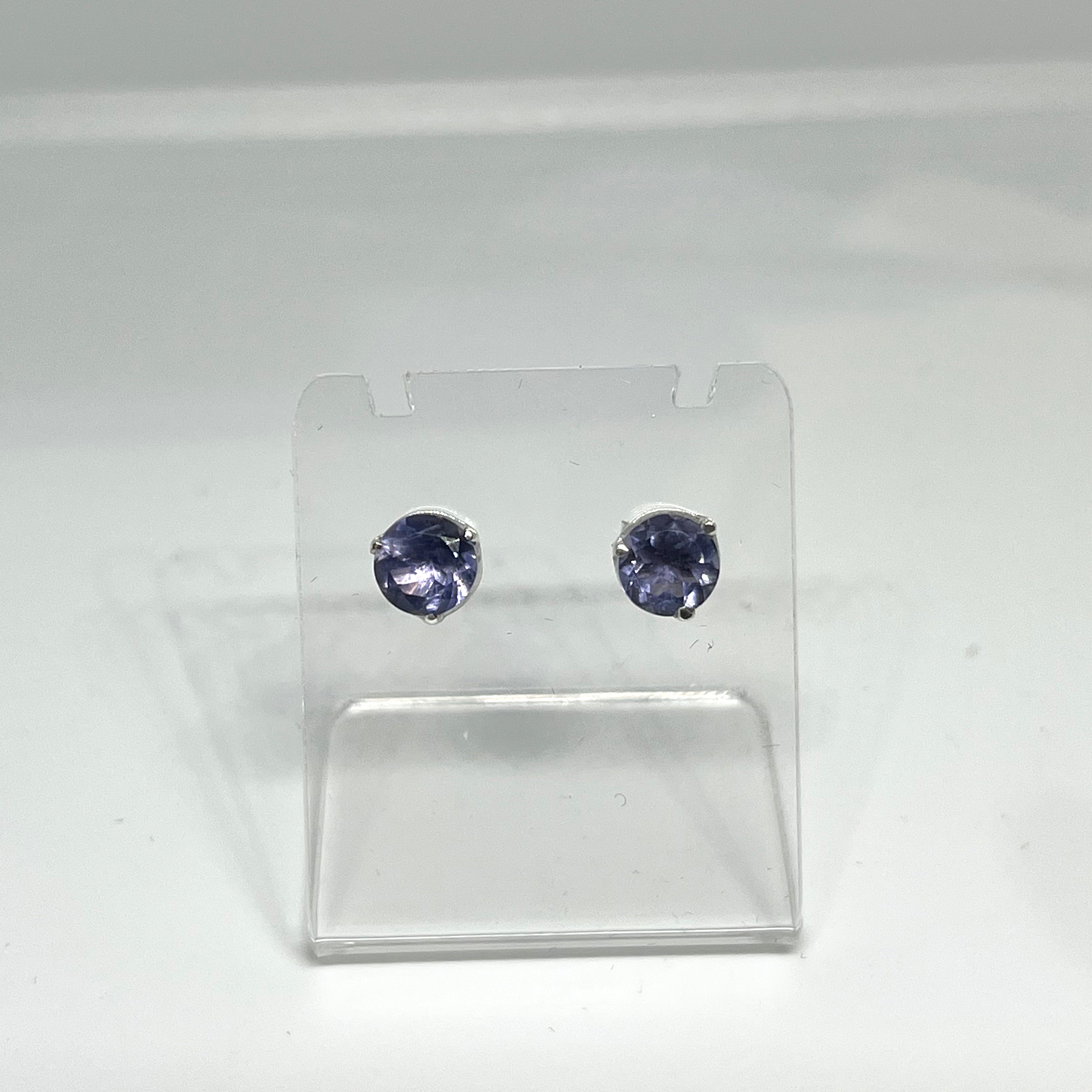 7mm Round Faceted Gemstone Stud Earrings - 3 Prong Set for Women (PSE006) | Perfect for Everyday Wear, Parties & Gifts