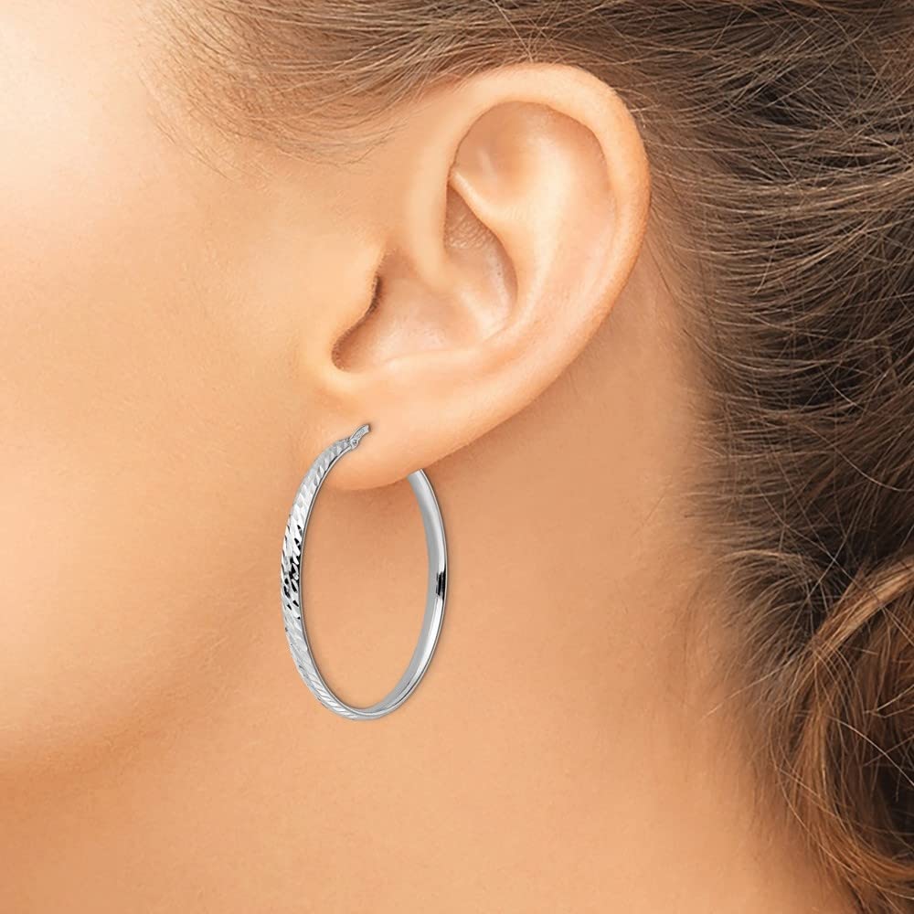 Sterling Silver Diamond Cut Hoop Earrings for Women - 1.65