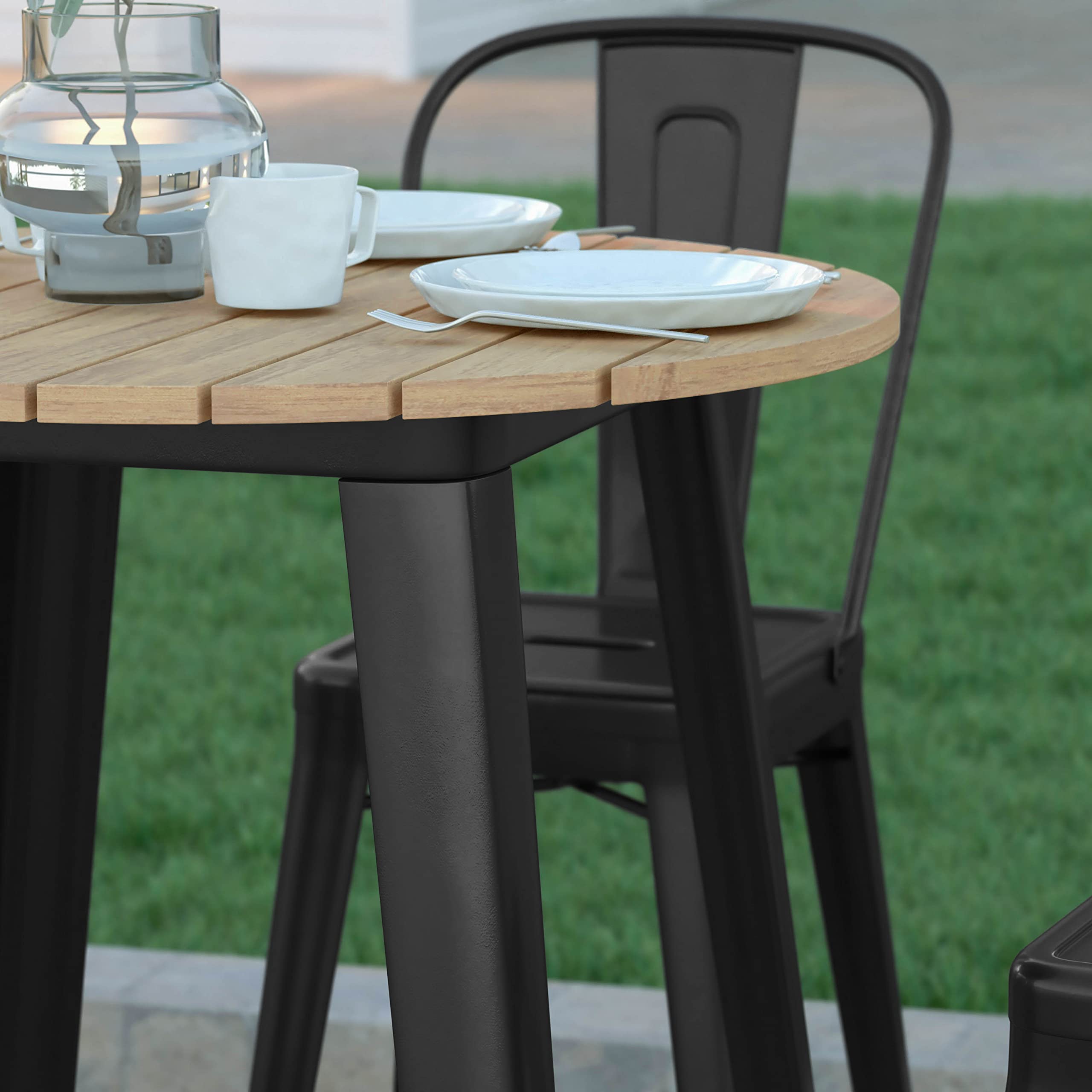EMMA + OLIVER Drew 30-inch Round Bar Height Dining Table - Black Poly Resin Tabletop with Steel Base - All-Weather Indoor/Outdoor Use - Perfect for Patio, Deck, Garden or Kitchen Breakfast Nook
