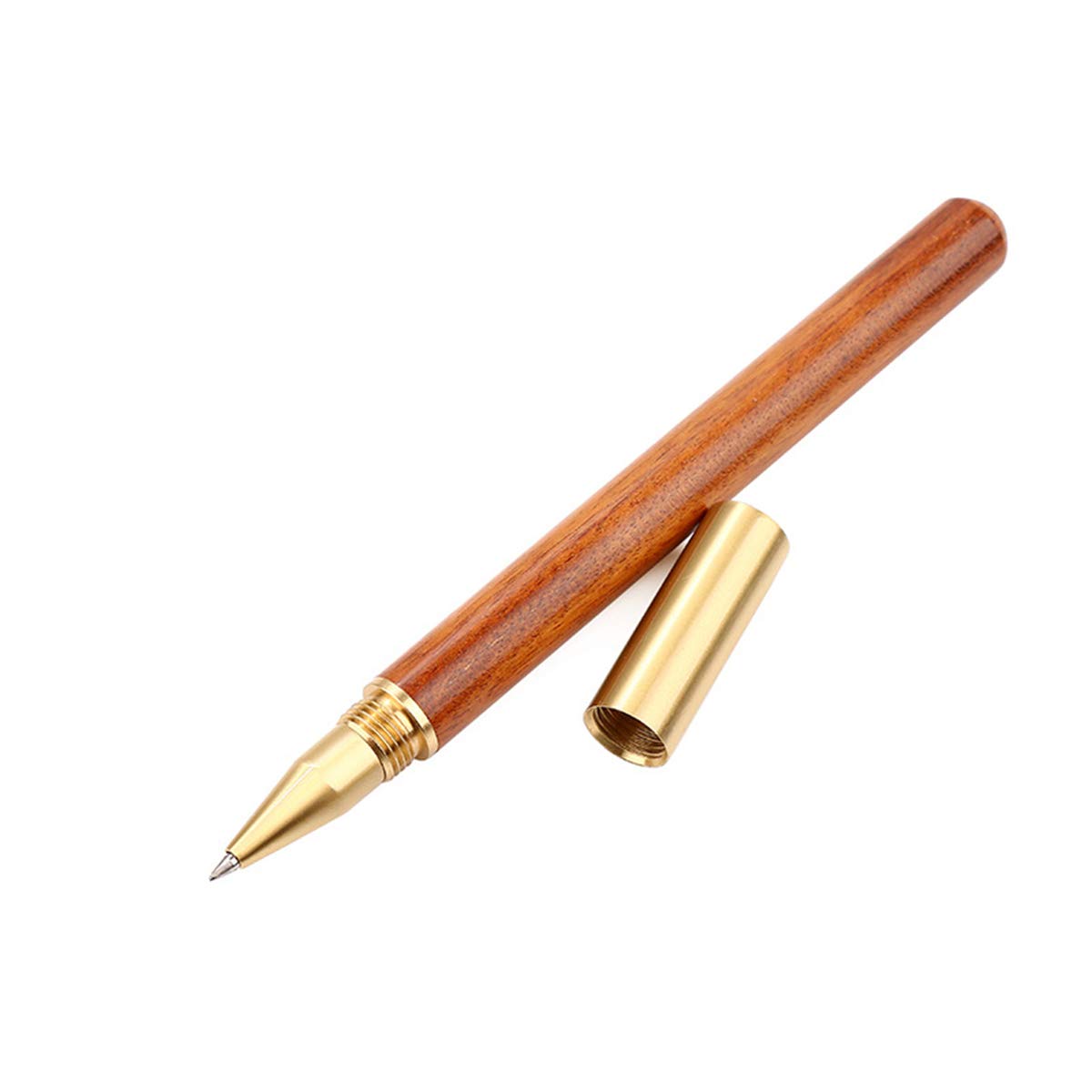 Vintage Wooden Ballpoint Pen with Brass Metal Cap - Classic Rollerball Writing Pen for Office, School & Gift Giving - Elegant Desk Accessory for Professionals & Students
